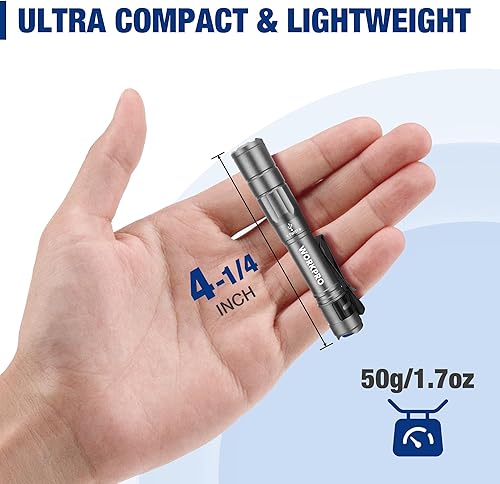 Miniatura 9 de WORKPRO Luz recargable para bolígrafo, mini linterna, paquete de 2 linternas EDC ultracompactas, linterna de bolsillo con clip, función de memoria y