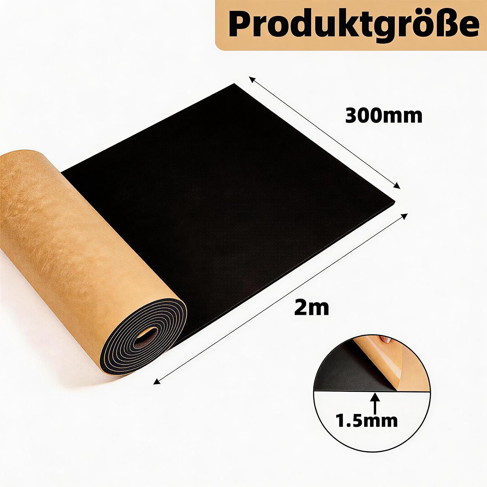Plaque de Mousse Autocollante 2m x 300mm x 1,5mm Antidérapant Acoustique Voiture