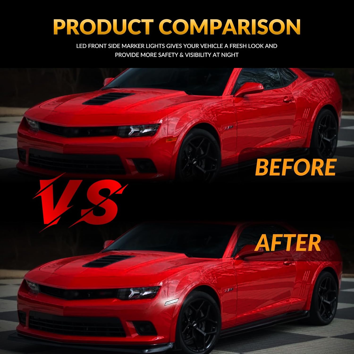 LED Side Marker Lights Front Bumper Sidemarker White Reflectors for 2010-2015 Chevy Camaro 2PCS, Smoked Len