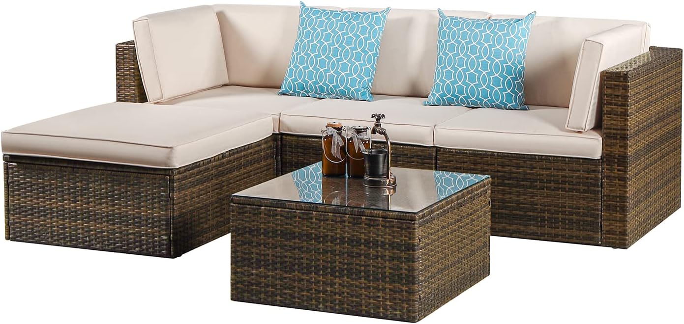 bigzzia Garden Furniture Set 5PC Rattan Modular Corner Sofa Set Garden