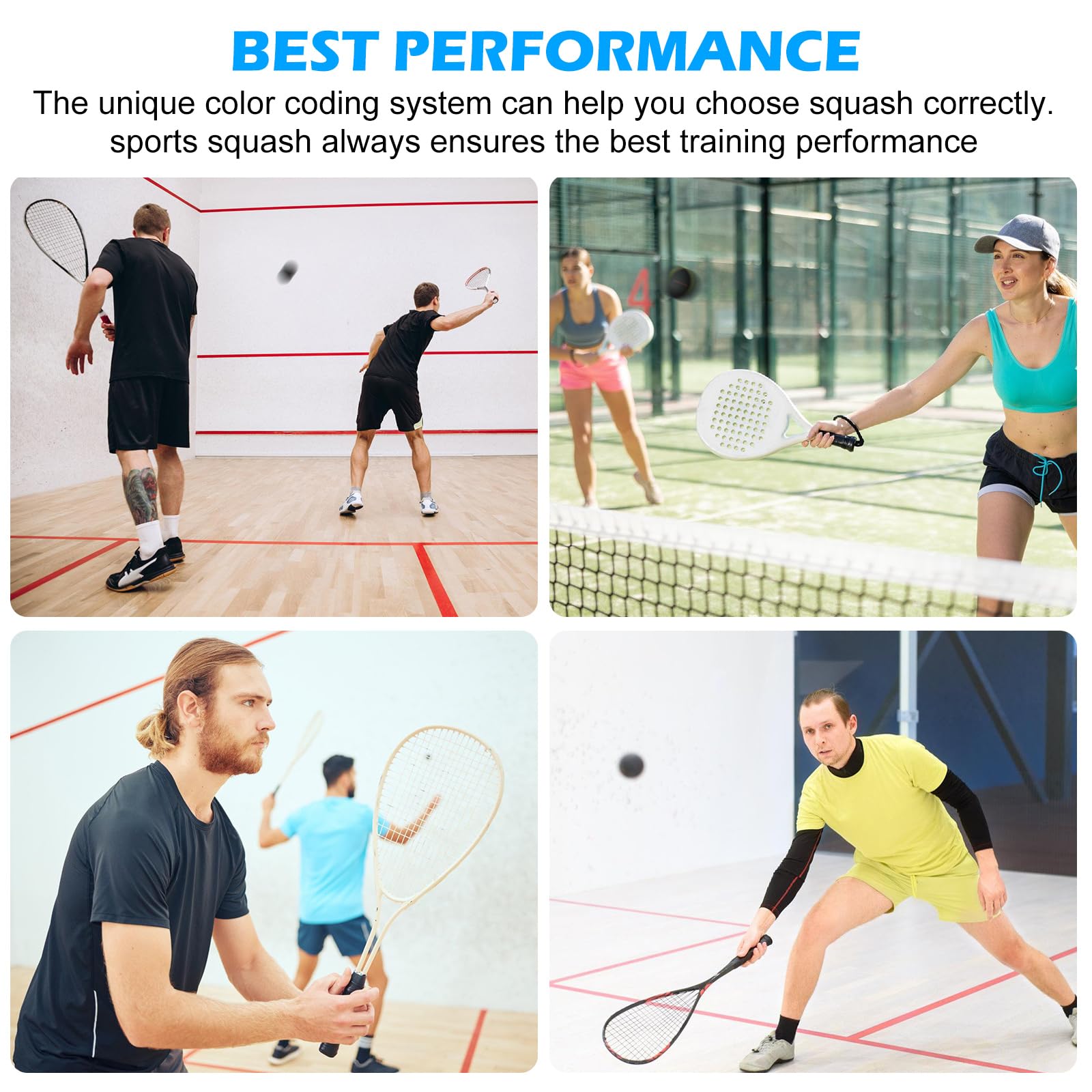 PORFOYO Juego de 4 pelotas de squash deportivas de goma para entrenamiento y competición