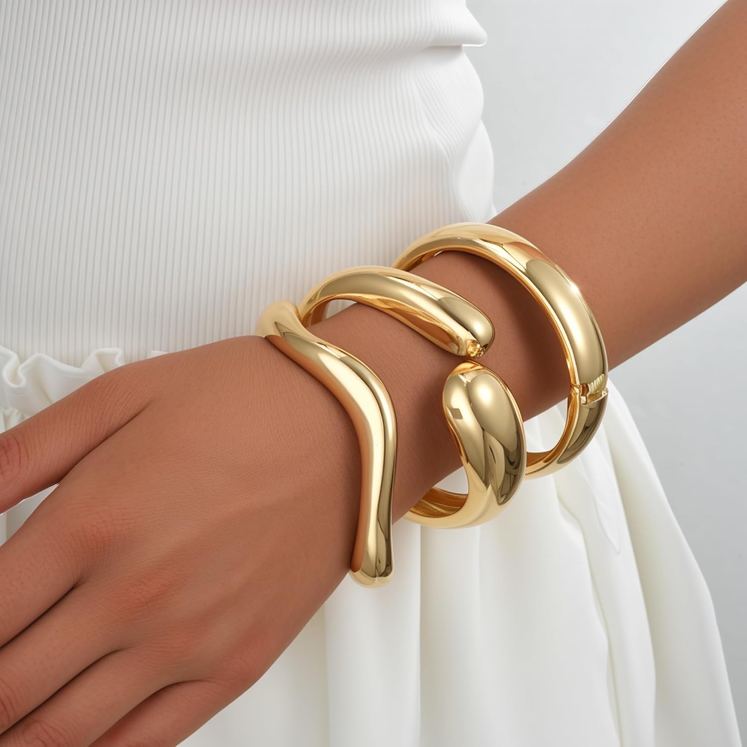 iF YOU Chunky Gold Bangle Bracelets for Women, 14k Gold Plated Multi Layer Stackable Cuff Bracelet Set, Trendy Statement Bracelet Stack Jewelry Gifts - Image 5