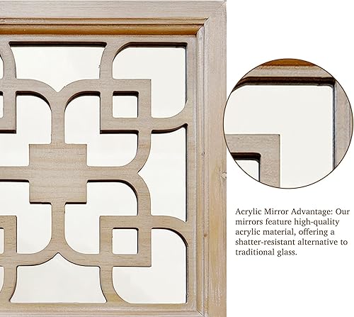 Miniatura 4 de XIAOAIKA Juego de 4 espejos geométricos de entrada rústica envejecida, superficie de espejo acrílico, espejos de pared con marco cuadrado, acento de