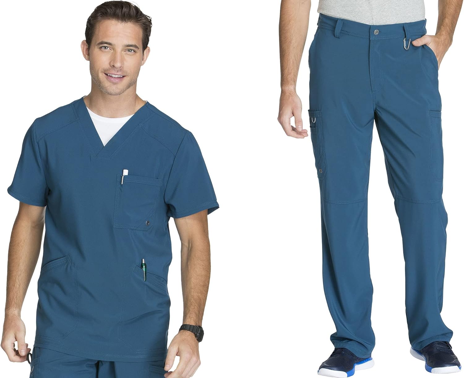 Cherokee Infinity Men Scrubs Set CK900A V-Neck Top & CK200A Fly Front Pant, Caribbean Blue- XL Top/XL Pant