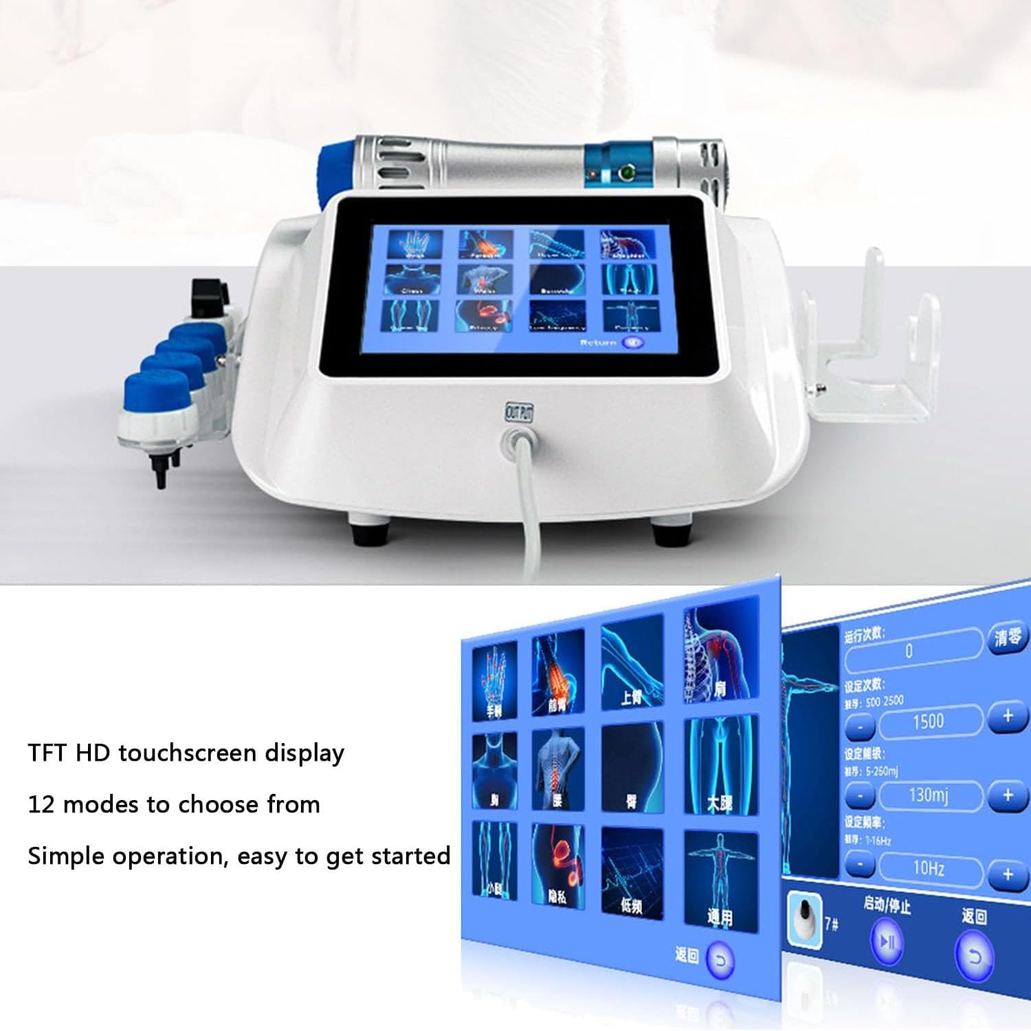 Dispositivo portatile di terapia di Shockwave, macchina di ESWT con 10 teste, 1-16Hz & 50-250mJ per tendinite, sollievo di fascite plantare