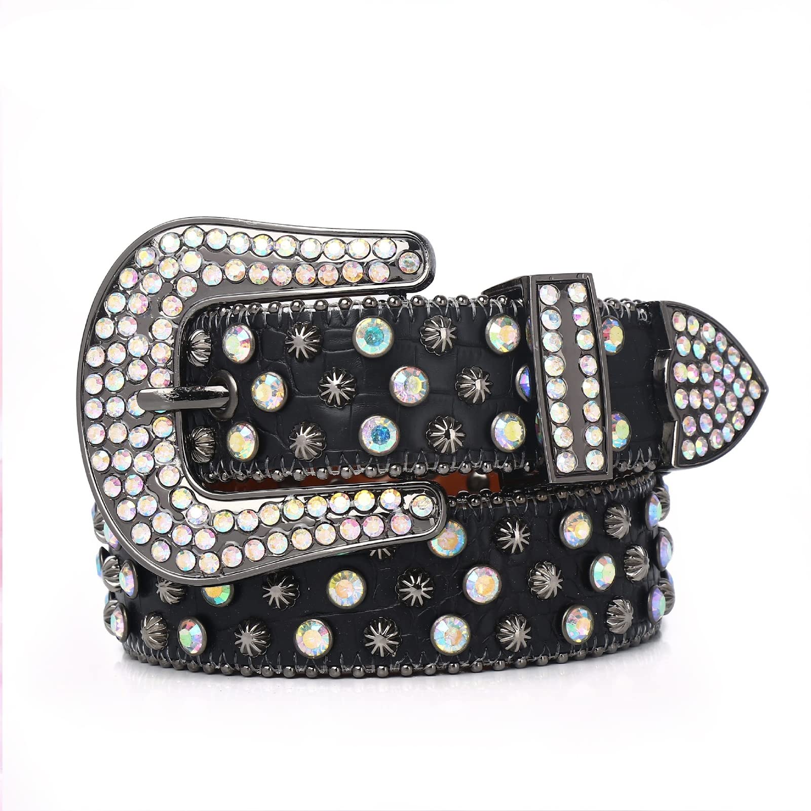 Cinturón de diamantes de imitación para mujer Western Cowgirl Bling Crystal Diamond tachonado 38 mm de ancho para jeans/pantalones/vestido