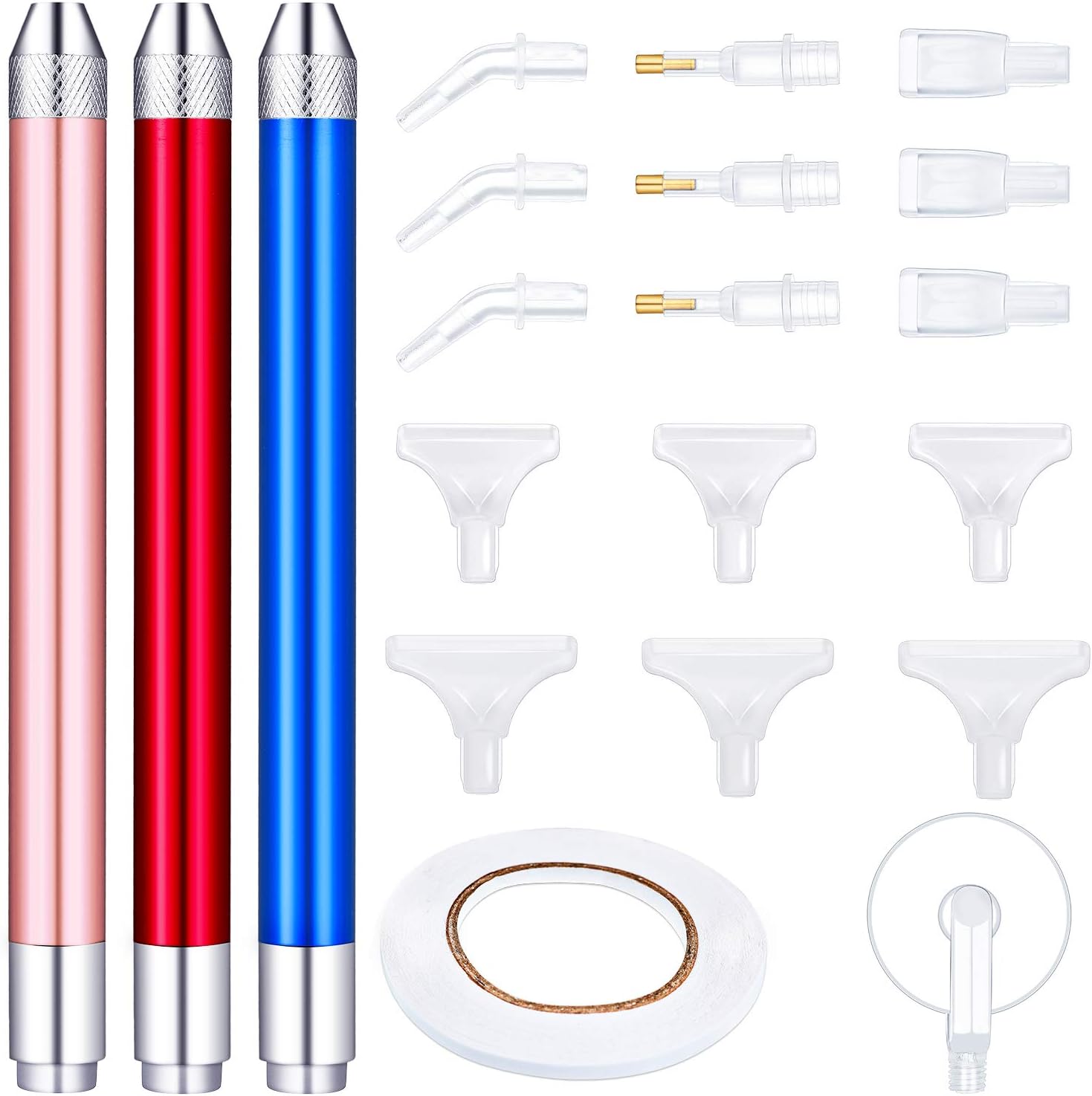 3 Pieces LED Diamond Painting Tools Drill Pen, Pen Heads, Elbow Pen Heads, Painting Accessories Cross-Stitch Tools for Nail Art DIY Decoration (Rose Gold, Dark Blue, Red)