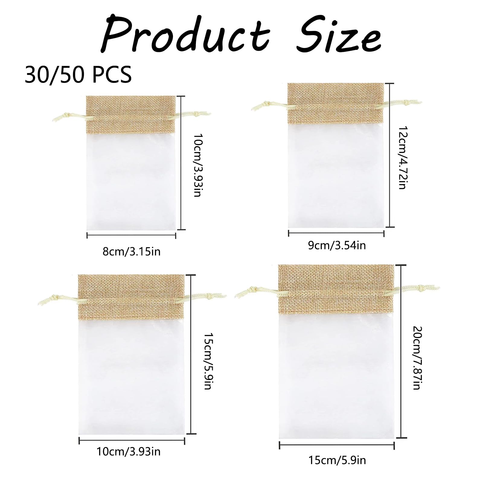 30 Stück Organzabeutel,Säckchen Mit Zugband,Jutebeutel Zum Befüllen,Wiederverwendbare Geschenksäckchen,Schmuckbeutel,Lavendelsäckchen,Für Schmuck,Hochzeiten,Partys Und DIY(15x20cm),Weiß