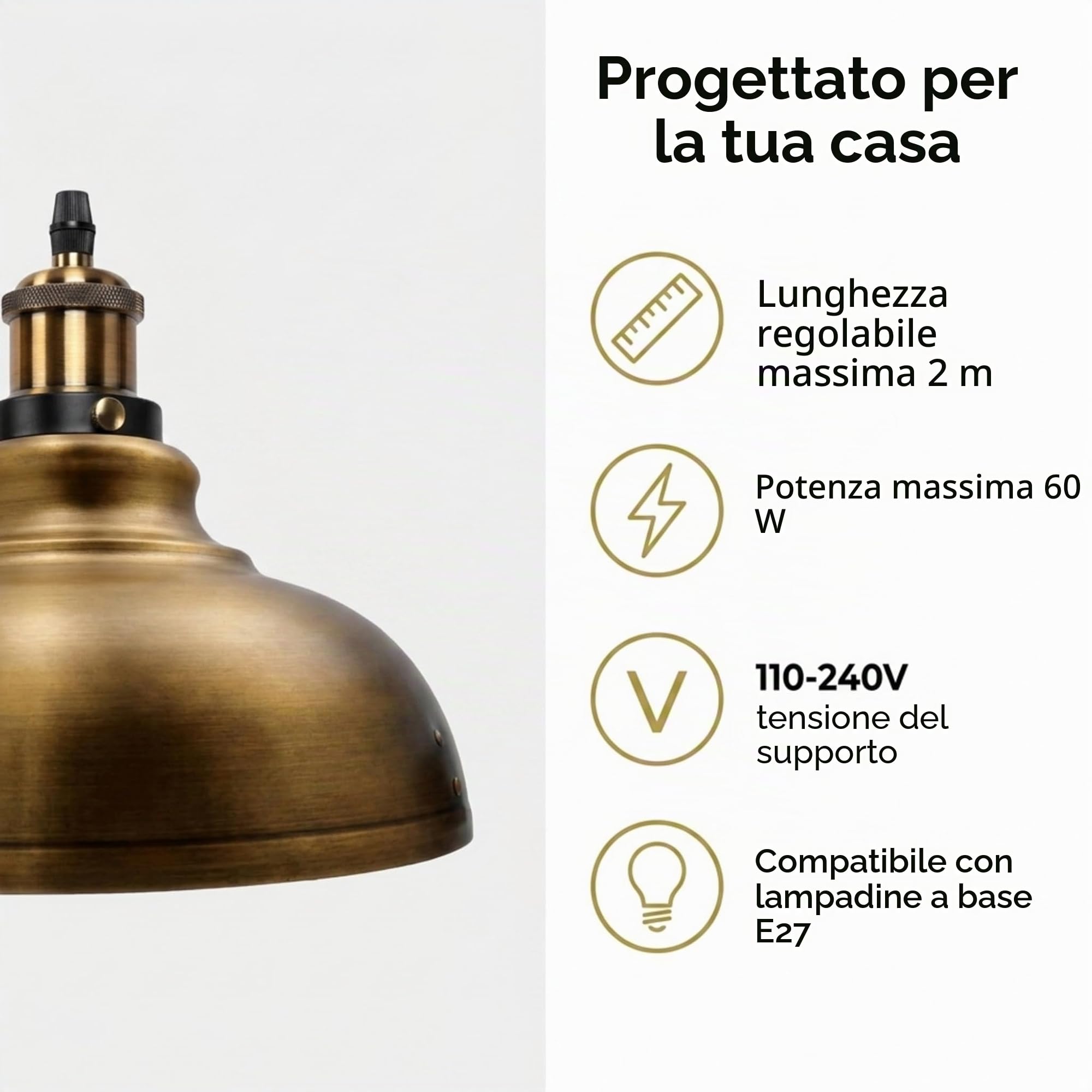 LEDSone Lampada a sospensione a forma di ragno a 2 teste, paralume in metallo da 29 cm, cavo regolabile da 195 cm, lampadina Edison vintage da 60 W E27 (Ottone giallo)