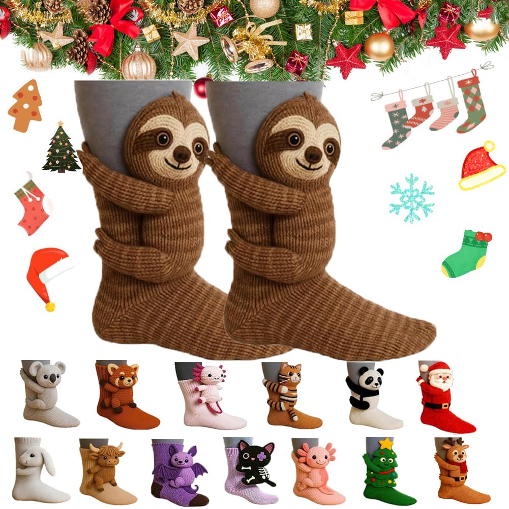 KIGKYO 3D Knit Animal Socks New Novelty Floor Sock for Christmas,Cute Hand Crochet Knit Sock,Cute Novelty Animal Socks,Warm winter floor socks for adults and children (Style 11)