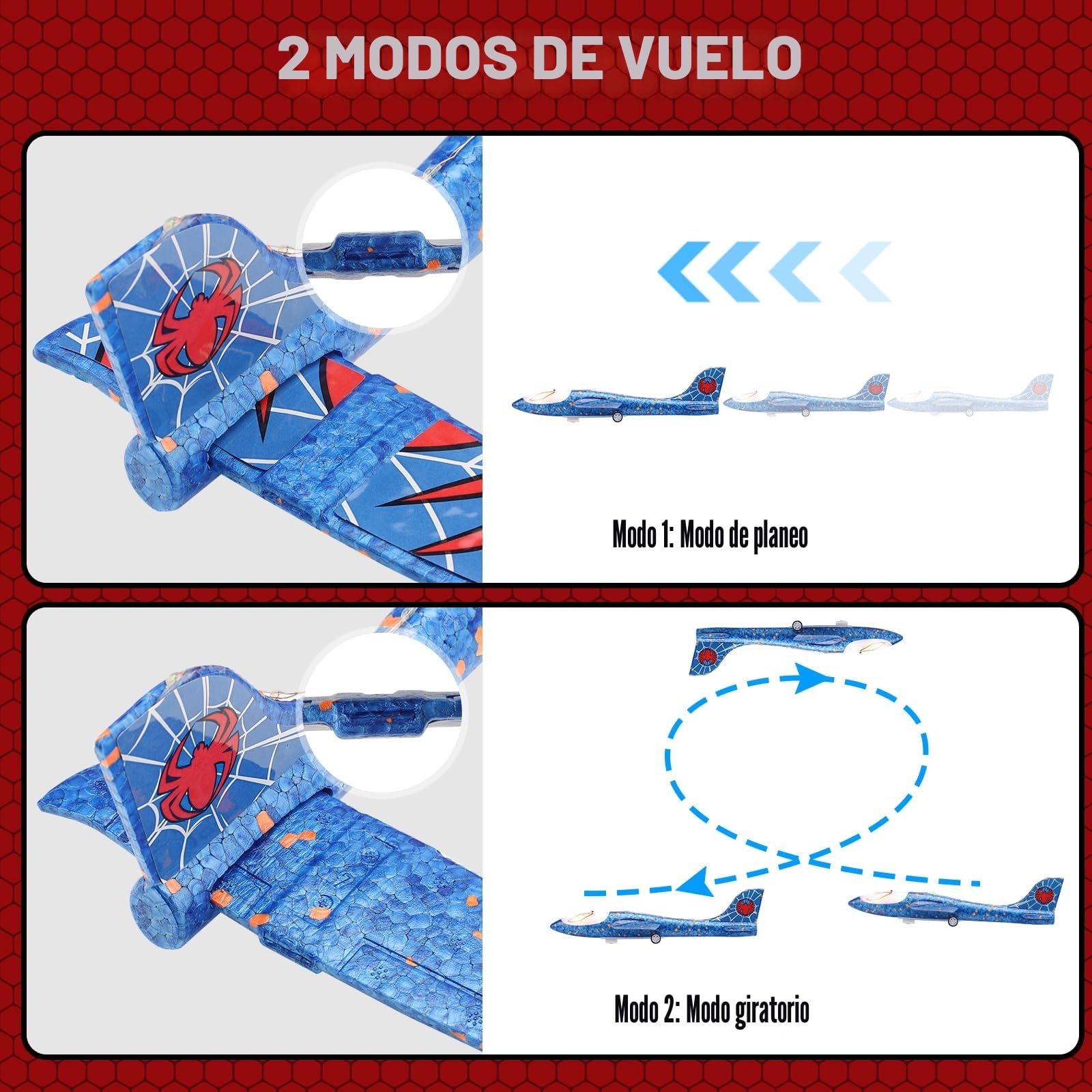 Avion Juguete con Spider Pegatinas, Aviones Poliespan con Pistola Avión Planeadores Espuma Corcho Regalo Navidad Cumpleaños Niños Niñas 3 4 5 6 7 8 9 10 Años Brinquedos Criança Juego Aire Libre