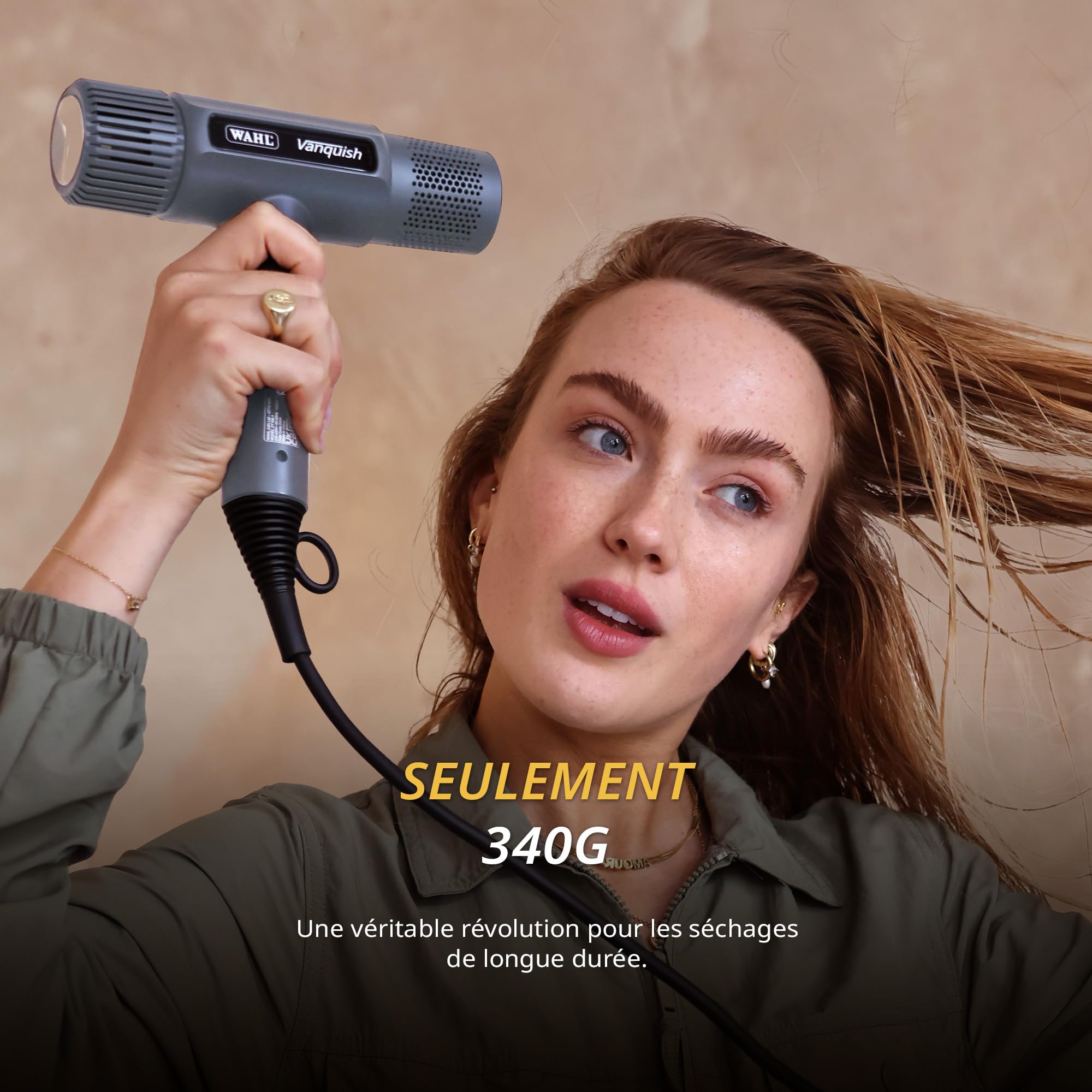 WAHL Vanquish Hair Dryer - Gris froid, Léger, Écran LED, Silencieux, 3 accessoires, Puissant, Séchage à froid, 3 vitesses, Nettoyage automatique, Séchage rapide