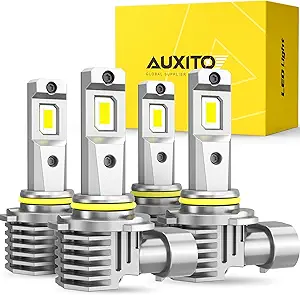 AUXITO 9005/HB3 9006/HB4 LED Bulbs Combo, 50000LM Brightness 6500K Cool White 120W, 9005 9006 LED Fog Bulb for Halogen Replacement, 1:1 Mini Size LED Fog Lights, Pack of 4