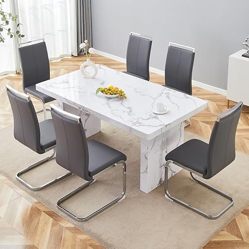 Miniatura 19 de gopop Juego de mesa de comedor de 11 piezas, juego de mesa de comedor de mármol de 79 pulgadas para 10, tablero y base de mesa de comedor MDF con