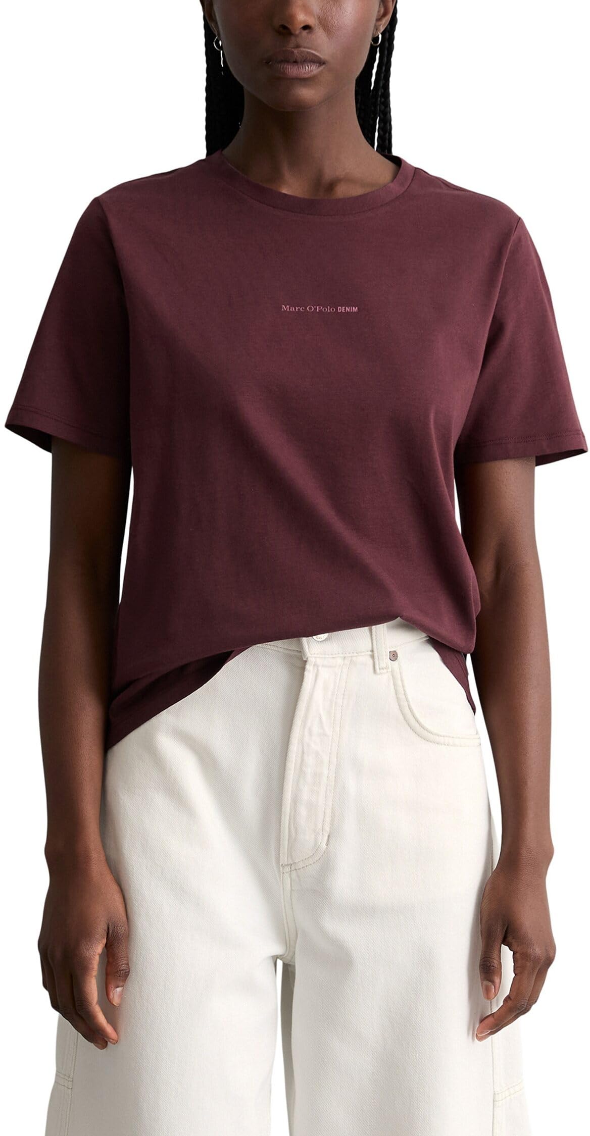 Marc OߴPolo Denim Damen T-Shirt aus Bio-Baumwolle mit Logo, Rot (Merlot Red), L