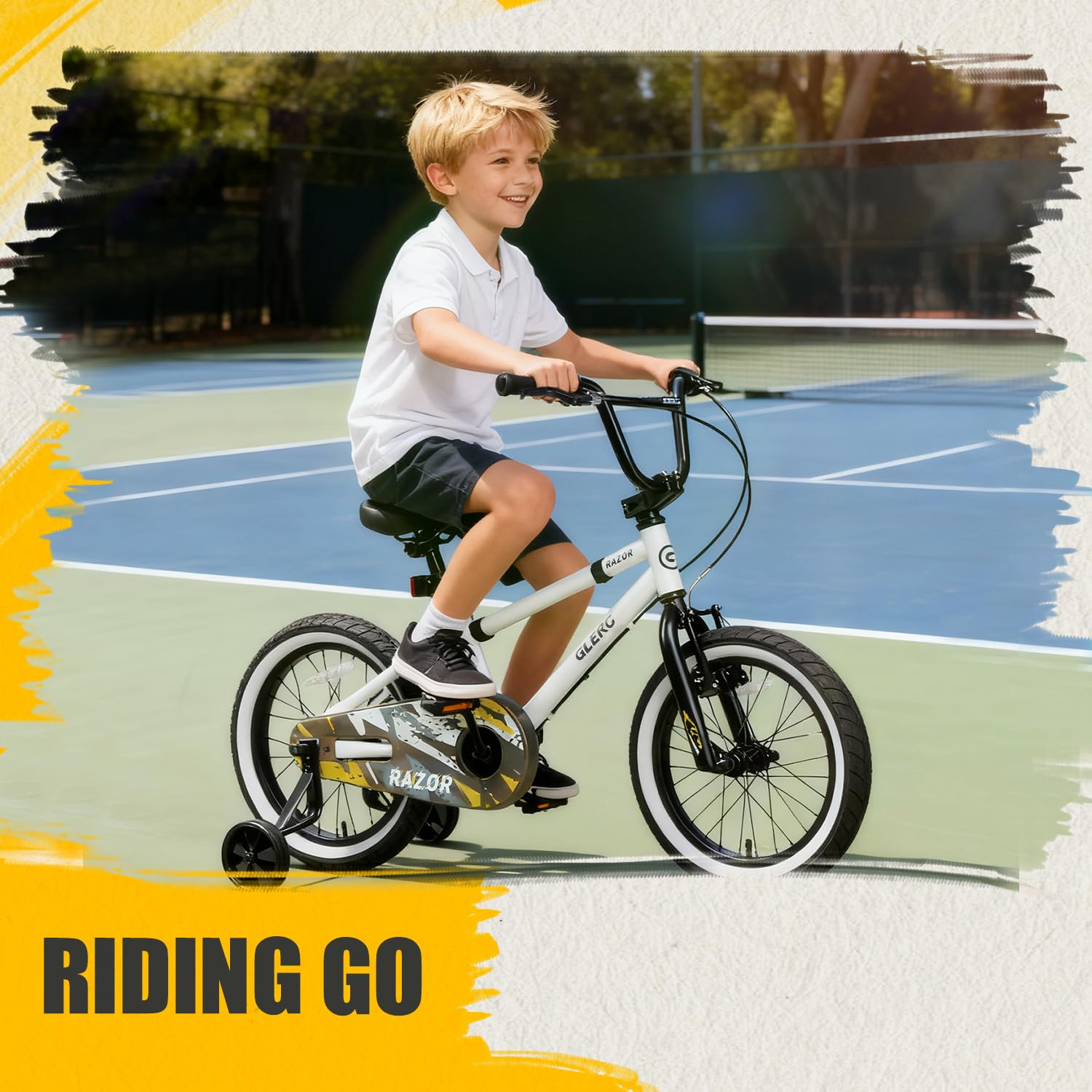 Glerc Razor vélo pour Enfants de 12, 14 et 16 Pouces, Style BMX, pour Les Enfants de 2 à 8 Ans, avec roulettes, béquille et Sonnette, Disponible en Plusieurs Couleurs