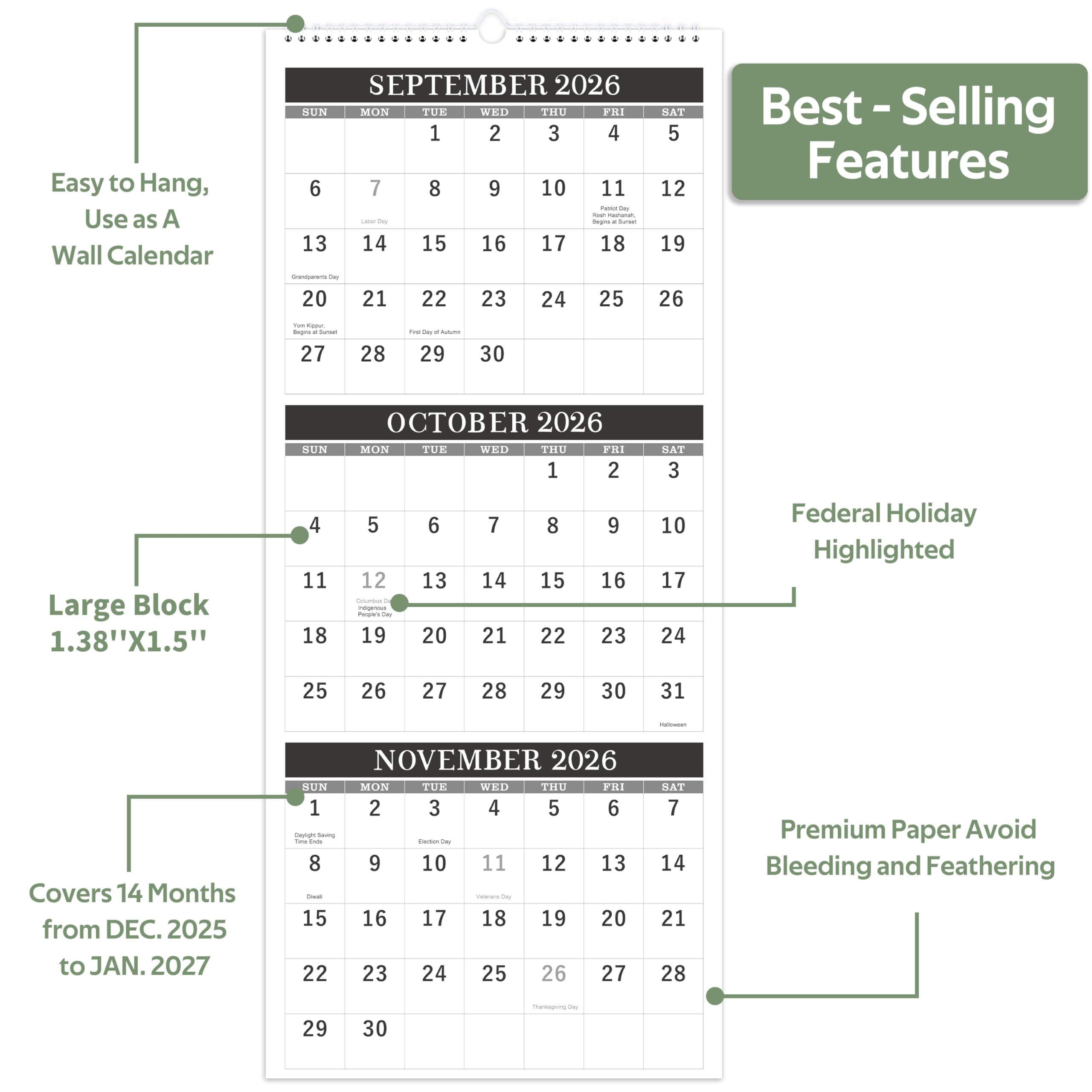 Amazon.co.jp: 2026年カレンダー - 3か月壁掛けカレンダー 2026年1月