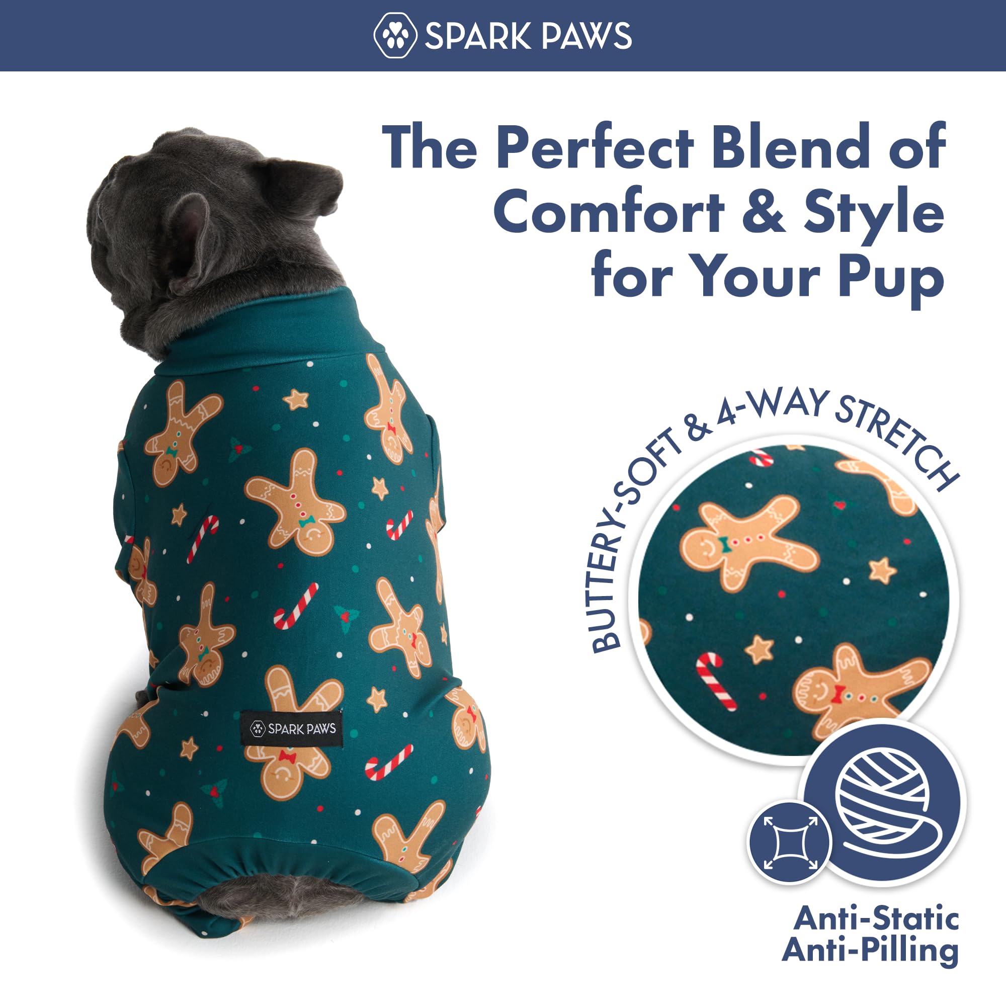Spark Paws Dog Christmas Pyjama, Ultra-Soft and 4-Way Stretch, Recovery-Suit PJ Onesie for Small Medium and Large Breeds - Image 3
