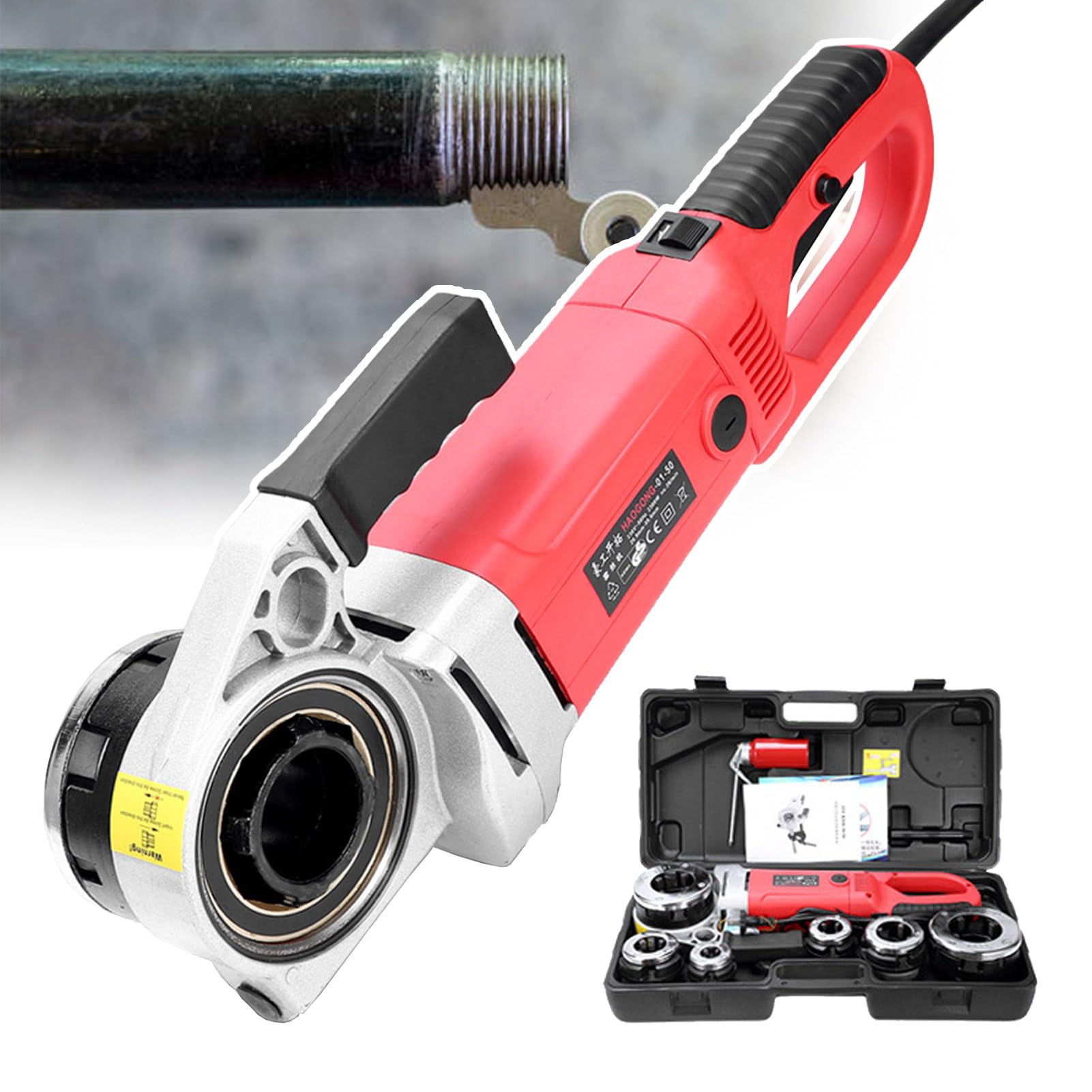 Kit enhebrador Tubos eléctrico, Juego Troqueles Tubos portátil para roscar con 6 Troqueles - Máquina roscado Tubos Alta Resistencia para roscado tuberías Agua/Tubos Alambre/tuberías de Gas