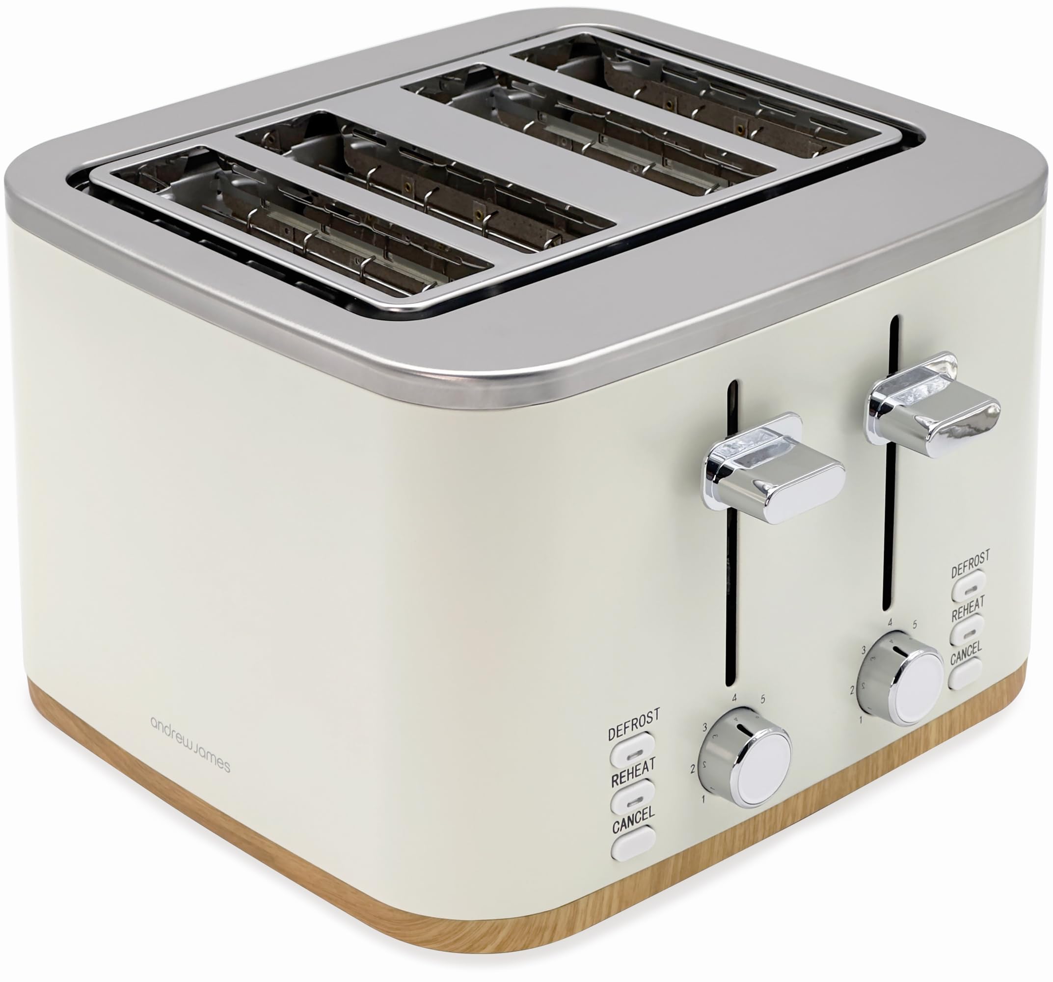 Andrew James Toaster – Ivory Toaster with Wooden Effect – Stylish & Compact, Adjustable Browning Control, Removable Crumb Tray, Ideal for Breakfast – Modern Kitchen Appliance (Ivory, 4)