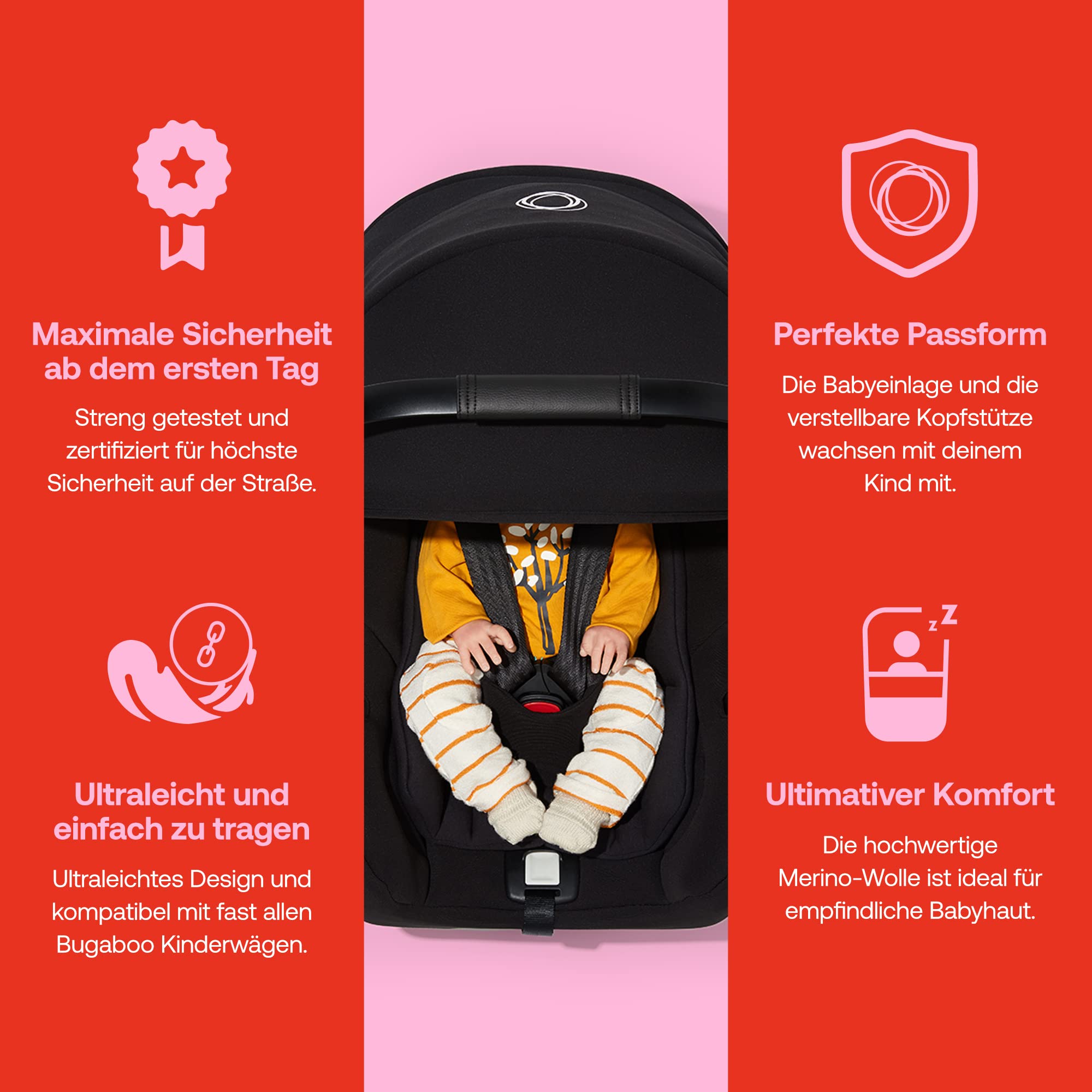 Bugaboo Turtle Air by Nuna, komfortabler Kindersitz fürs Auto mit Donkey Adaptern für den Autositz und großem Sonnendach, ultra-leicht & sicher