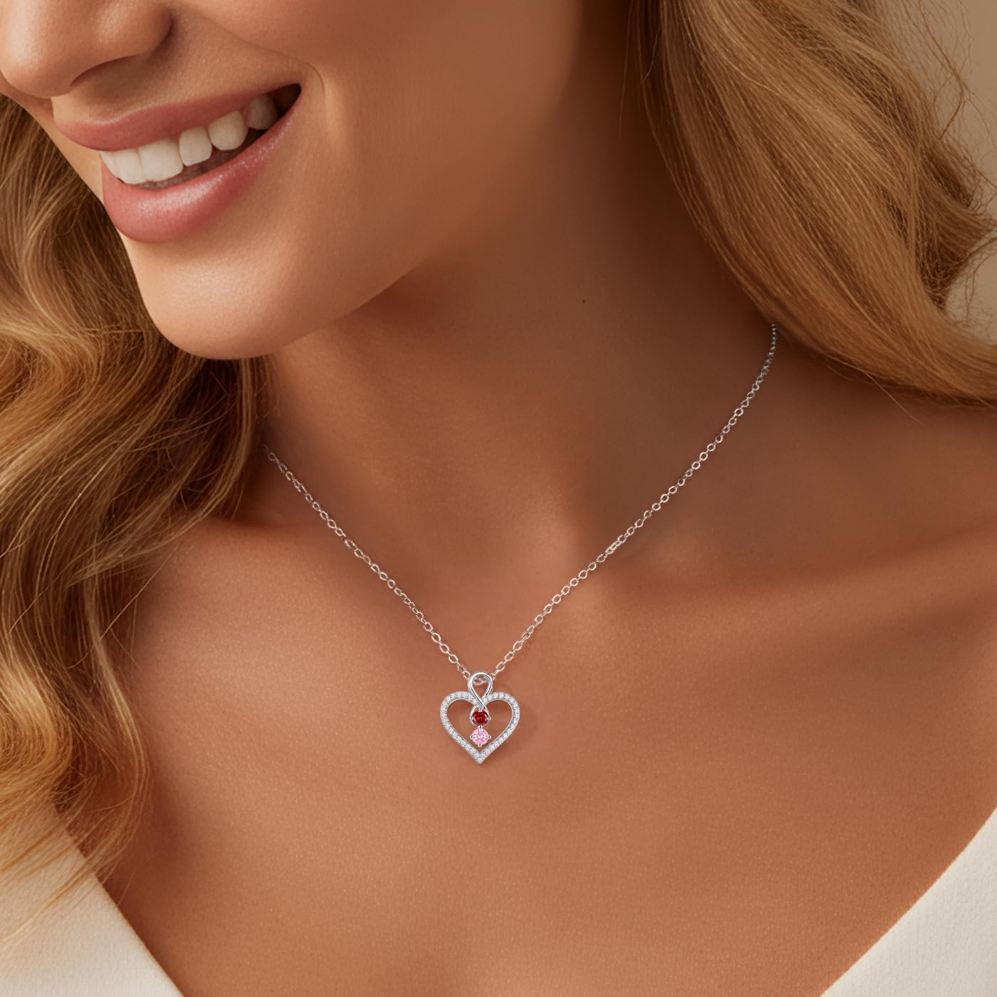 LOUISA SECRET Infinity Double Birthstone Necklace, 925 Sterling Silver Tiny Pendant Heart Necklace for Women Wife Her, Best Jewelry Gift Heart Jewelry Meaningful Gift for Valentine's Day, Christmas, Birthday Anniversary - Image 2