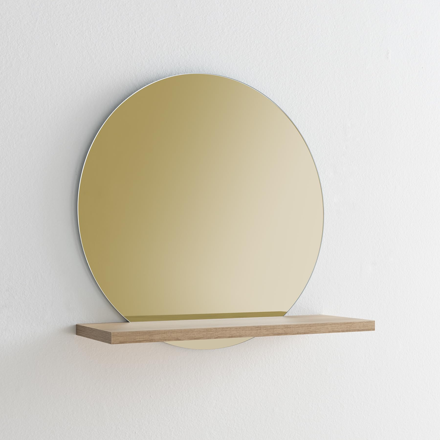 ARHome Specchio Tondo Bronzato con Mensola, 60 x 60 x 22 cm, Rovere Azteco, Specchiera con mensola, Made in Italy