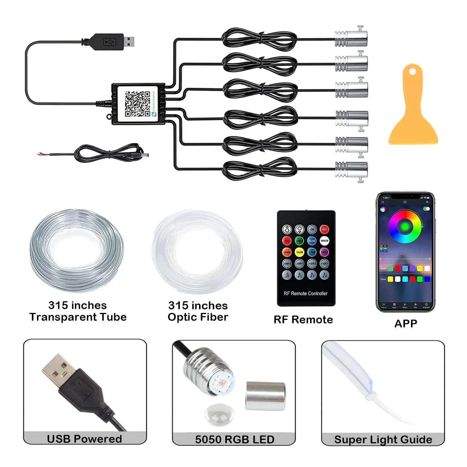 Striscia LED per Interni Dell'auto Kit di Illuminazione Ambientale 6 in 1 con App in Fibra Ottica 6M Sincronizzazione Musicale Remota Mood Decor per Cruscotto della Porta del Piede