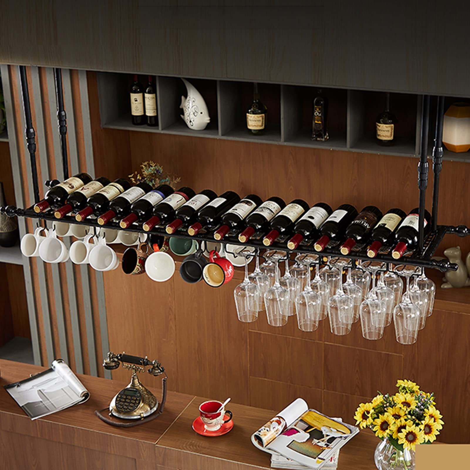 Casier à vin de plafond avec étagère de rangement décorative 60cm