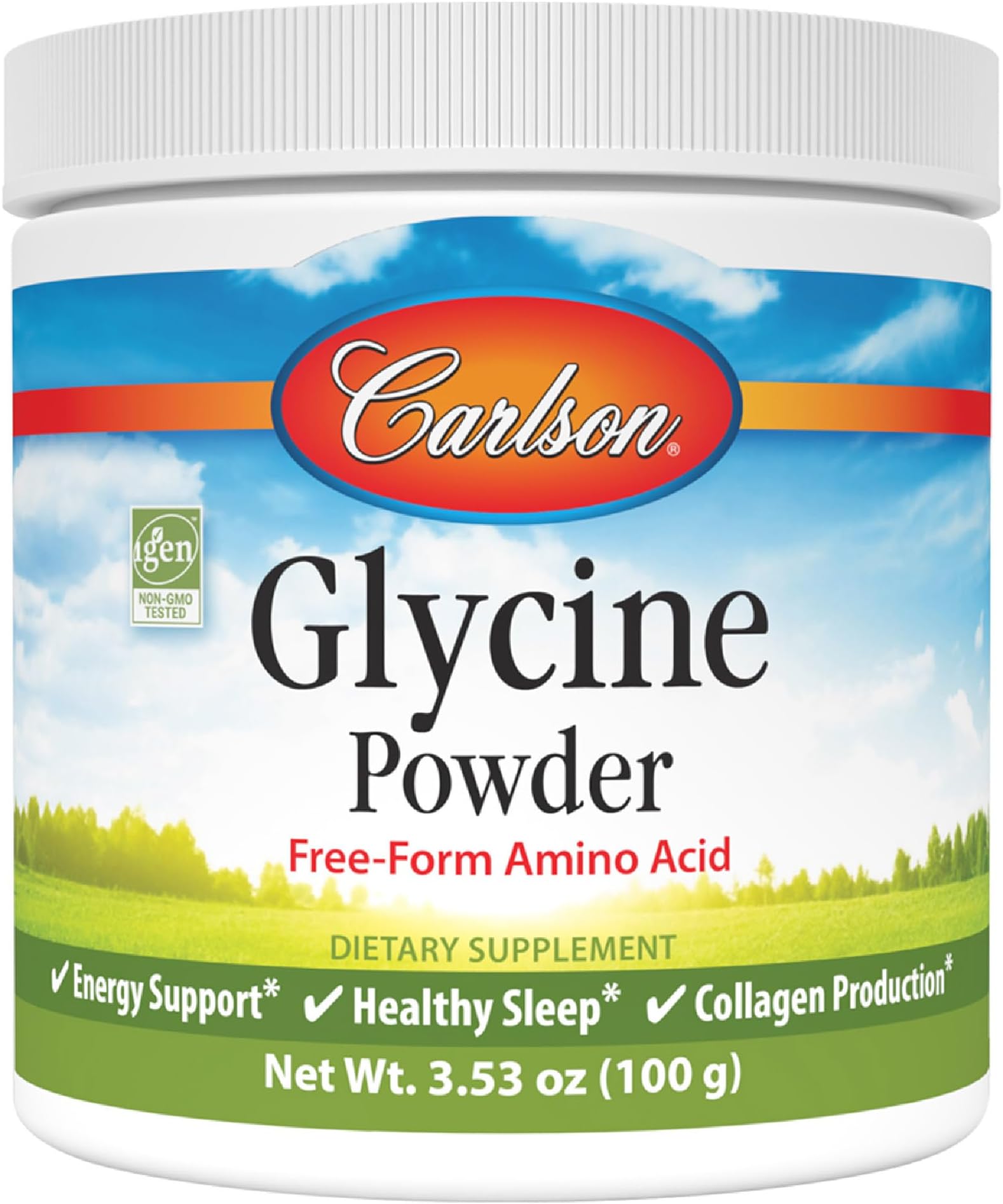 Carlson Glycine Powder 2000 mg, Amino Acid Supplement for Energy and Muscle Support, 3.53 oz (100 g)