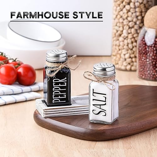 Miniatura 3 de Juego de saleros y pimenteros de granja con bandeja de pie de madera bonito salero de vidrio con tapas de acero inoxidable decoración moderna en