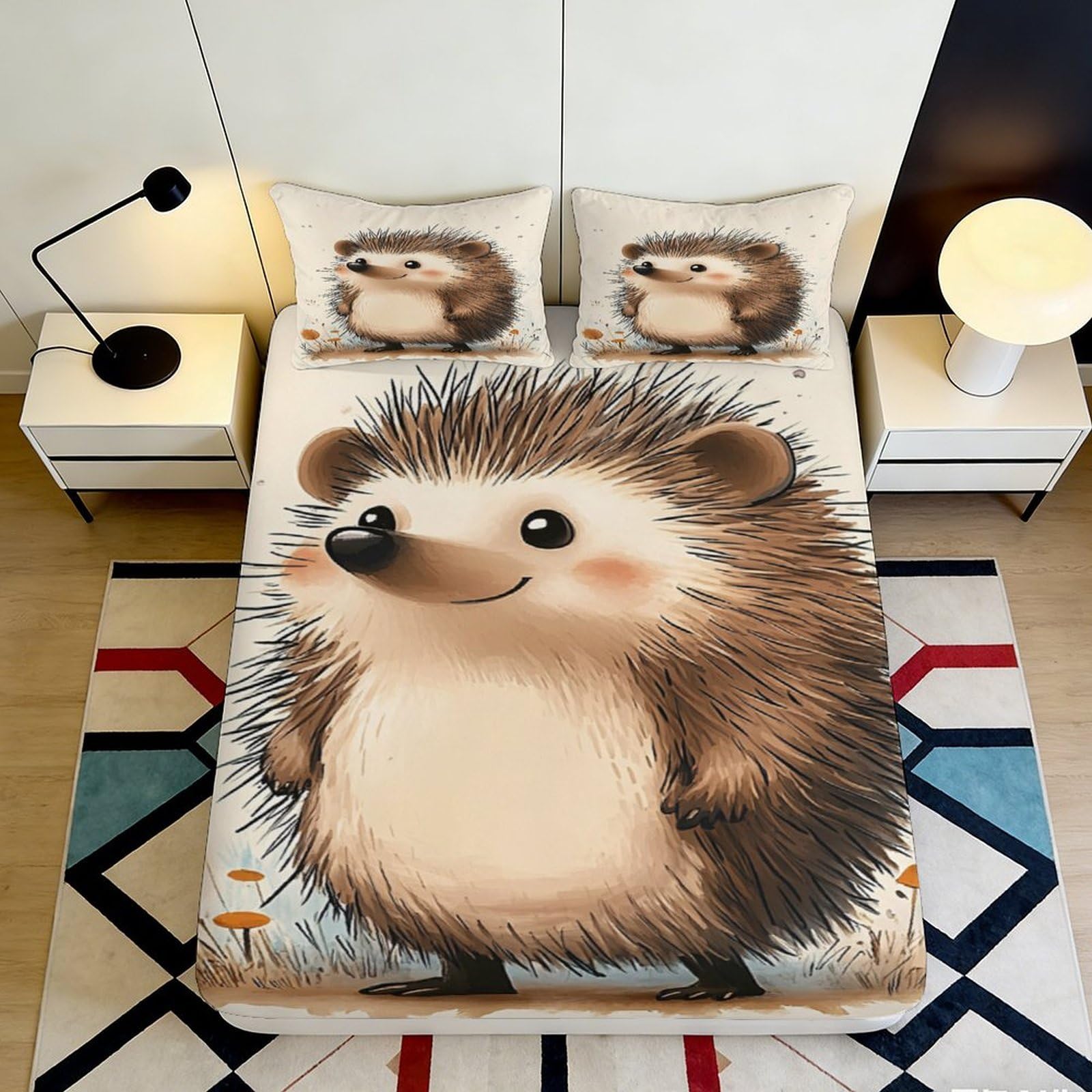 Pnayamiorkfel Style-4 3D Printed Hedgehog Cartoon Fitted Sheet Microfiber Soft Anti-Slip Bed Cover For Bedroom Dorm Decor, Easy Care 90X200x25cm