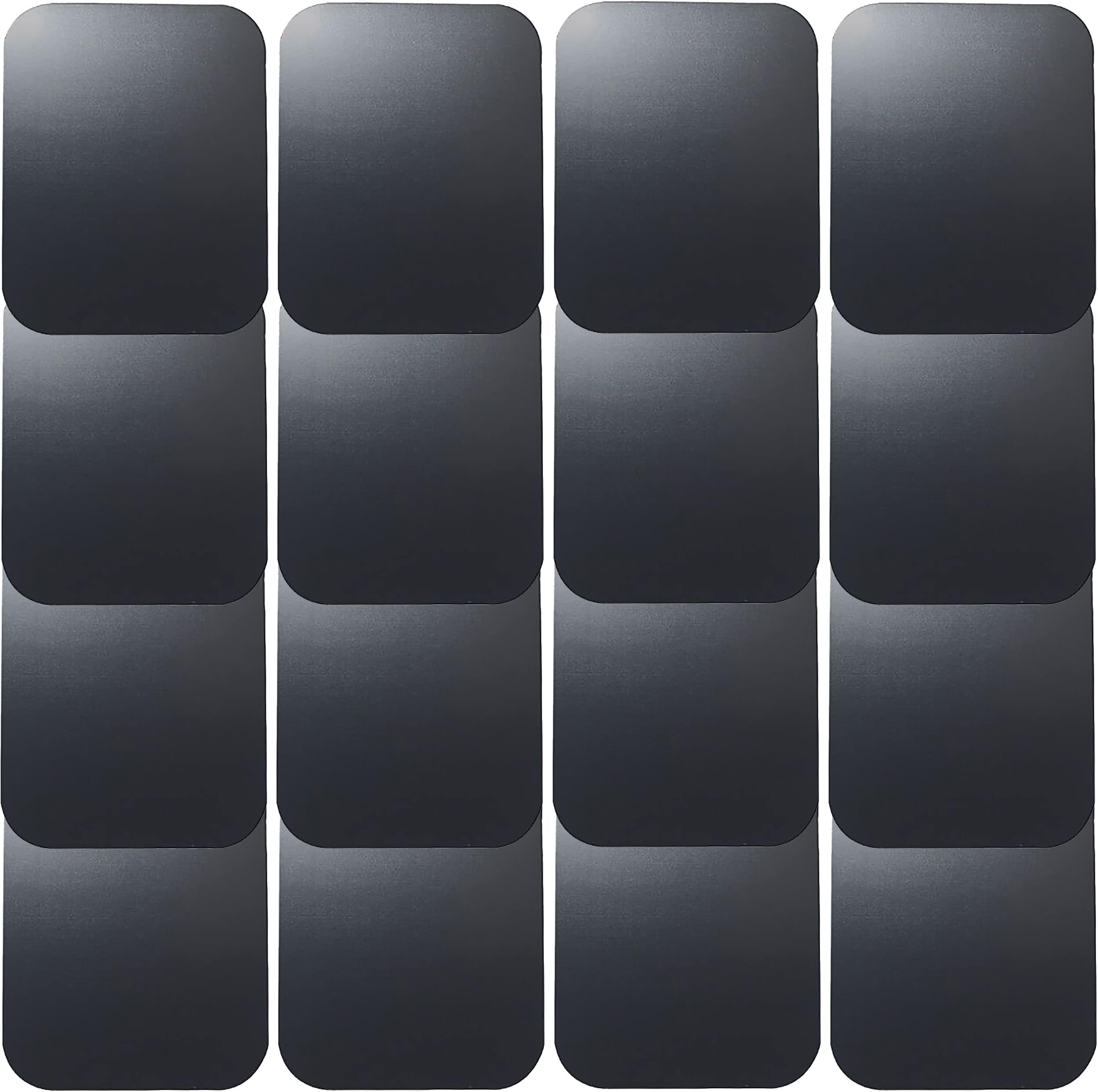 SALEX Replacement Metal Plates Set 16 Pack for Magnetic Car Mount. Kit of 16 Magnets for Back of Phone Case. Black Rectangular Iron Stickers Without Holes Discs. 3M Adhesive Backing Steel Sheets.