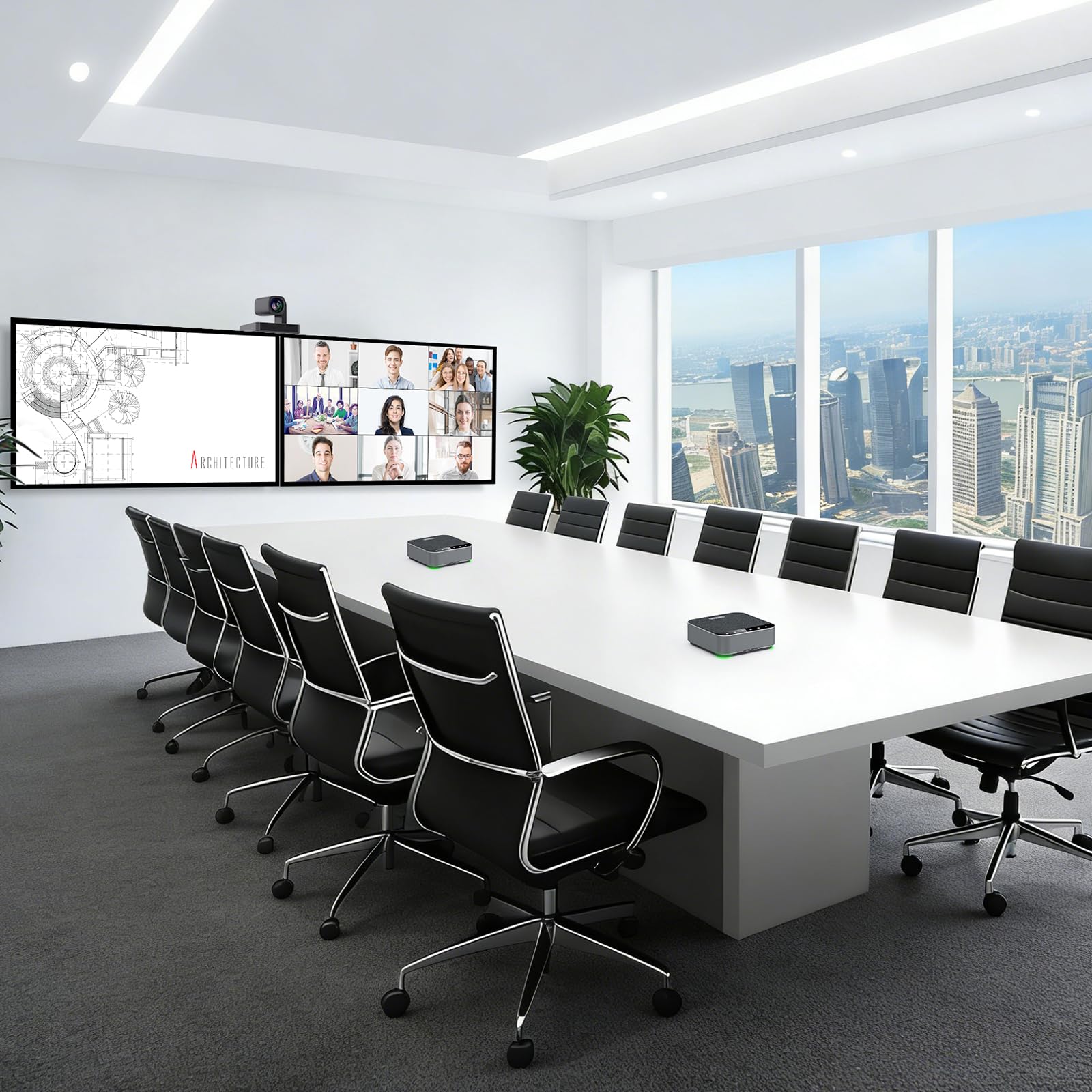 Octopus Elite Speakerphone Professional, Altoparlante e Microfono per Conferenza Wireless, Sistema Audio con 8 Microfoni, Bluetooth/USB, Riduzione del Rumore AI, Daisy Chain