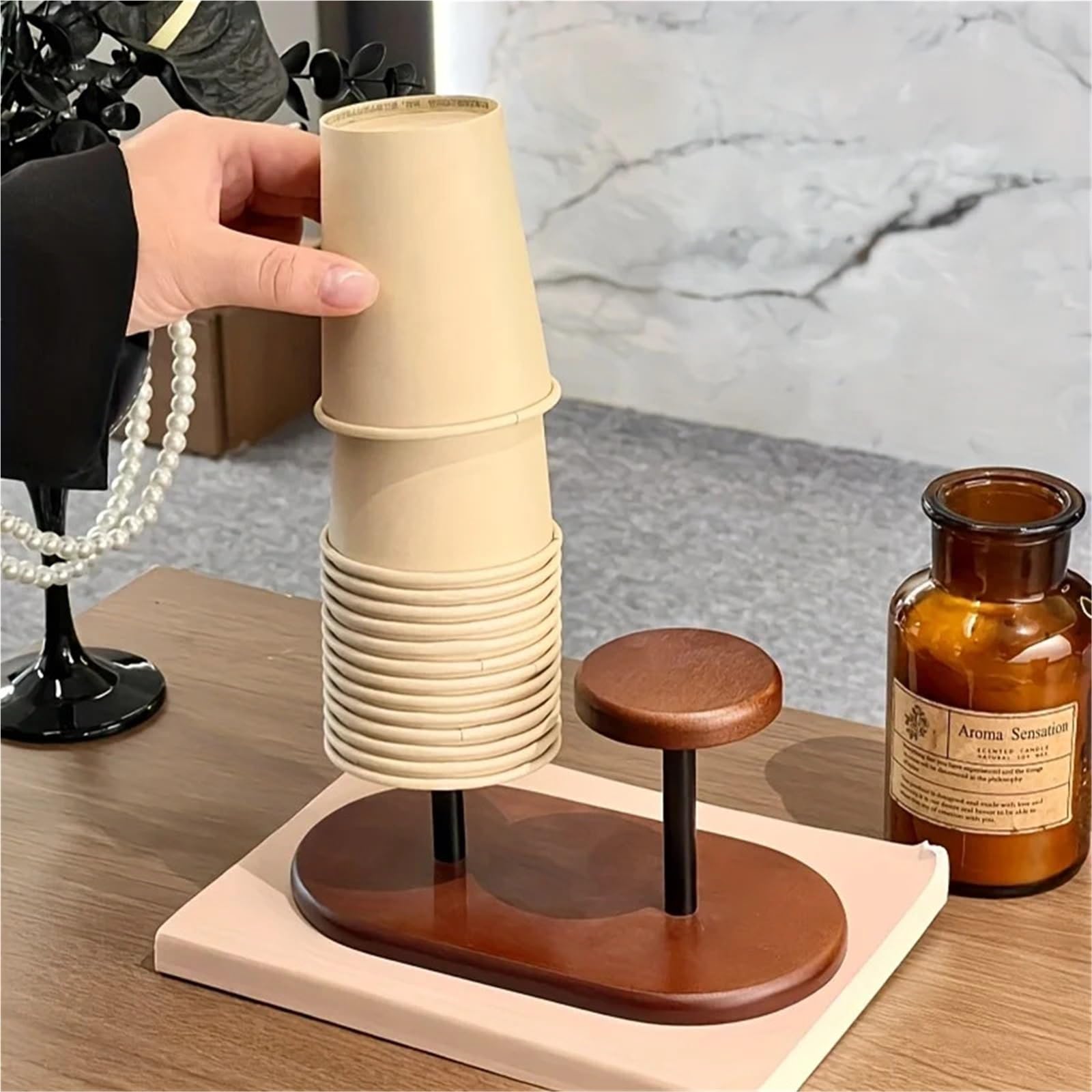 Soporte De Almacenamiento Vasos Papel Escritorio Madera Para Vaso De Papel
