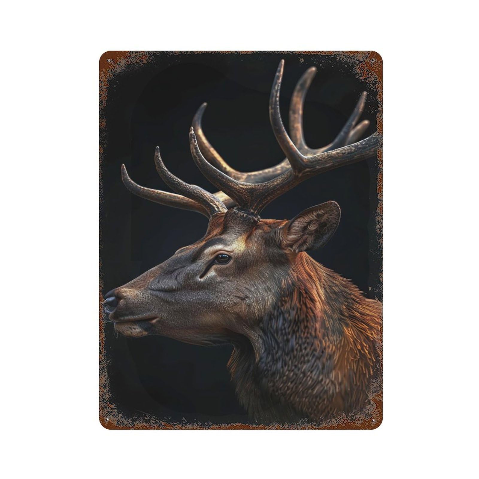 Elk Rust Effect Tin Sign 15.7"x11.8", Rustic Home Decor for Garage, Bar And Workshop Decor