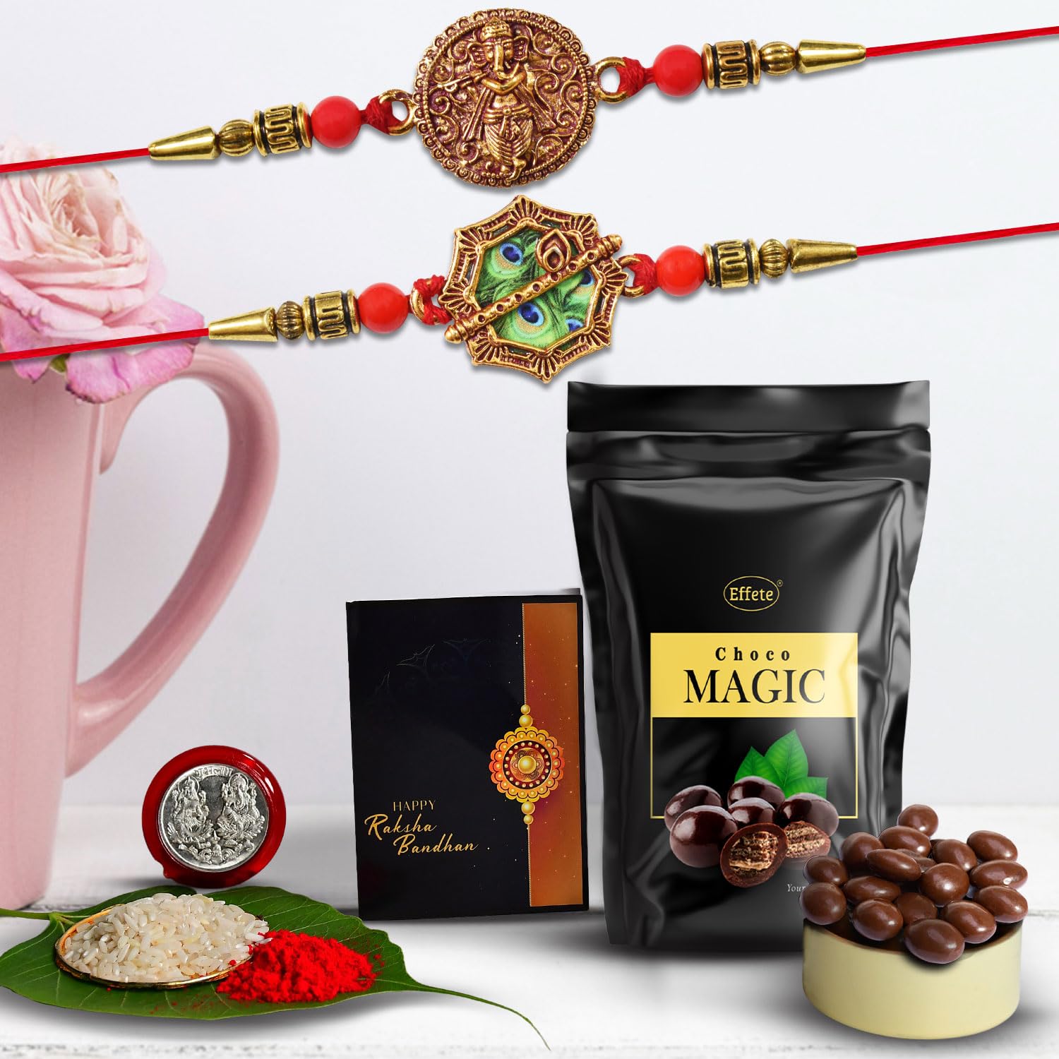 Oblivion (K2_3+4_Sp) Multicolor Rakhi Combo Effete Chocolate Magic 32Gm, Silver Color Pooja Coin, Roli Chawal & Greeting Card, Rakhi & Chocolate Brother, Rakhi Gift, Handmade Rakhi, Set Of 2 (B0B6ZXJQWL) Amazon Price History, Amazon Price Tracker