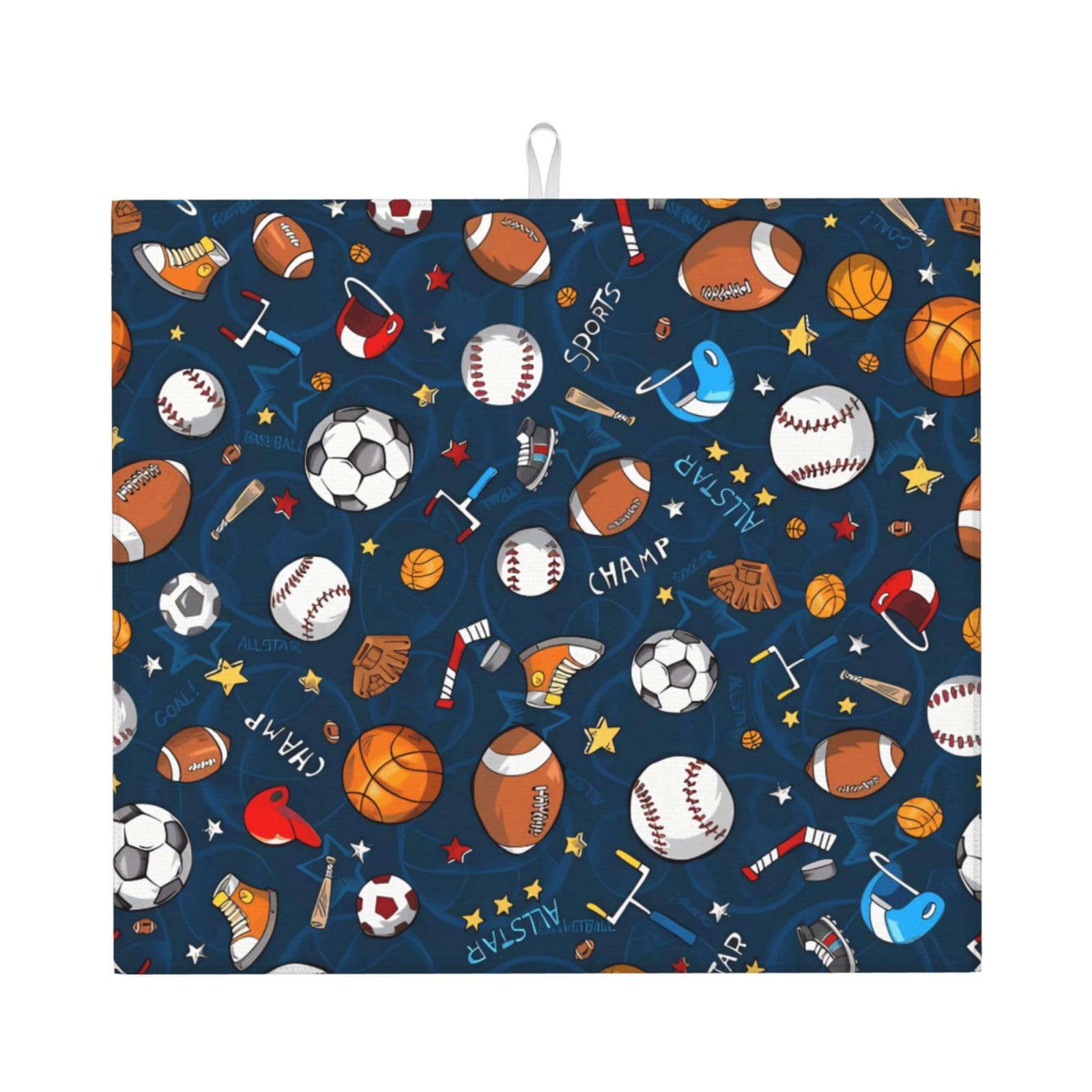 HJFCZH Baseball Basketball Football Hockey Prints Kitchen Drying Mat – Absorbent Microfiber Throw for Dishes, Non-Slip Counter Cover, Quick-Drying Layer with Fade-Resistant Print