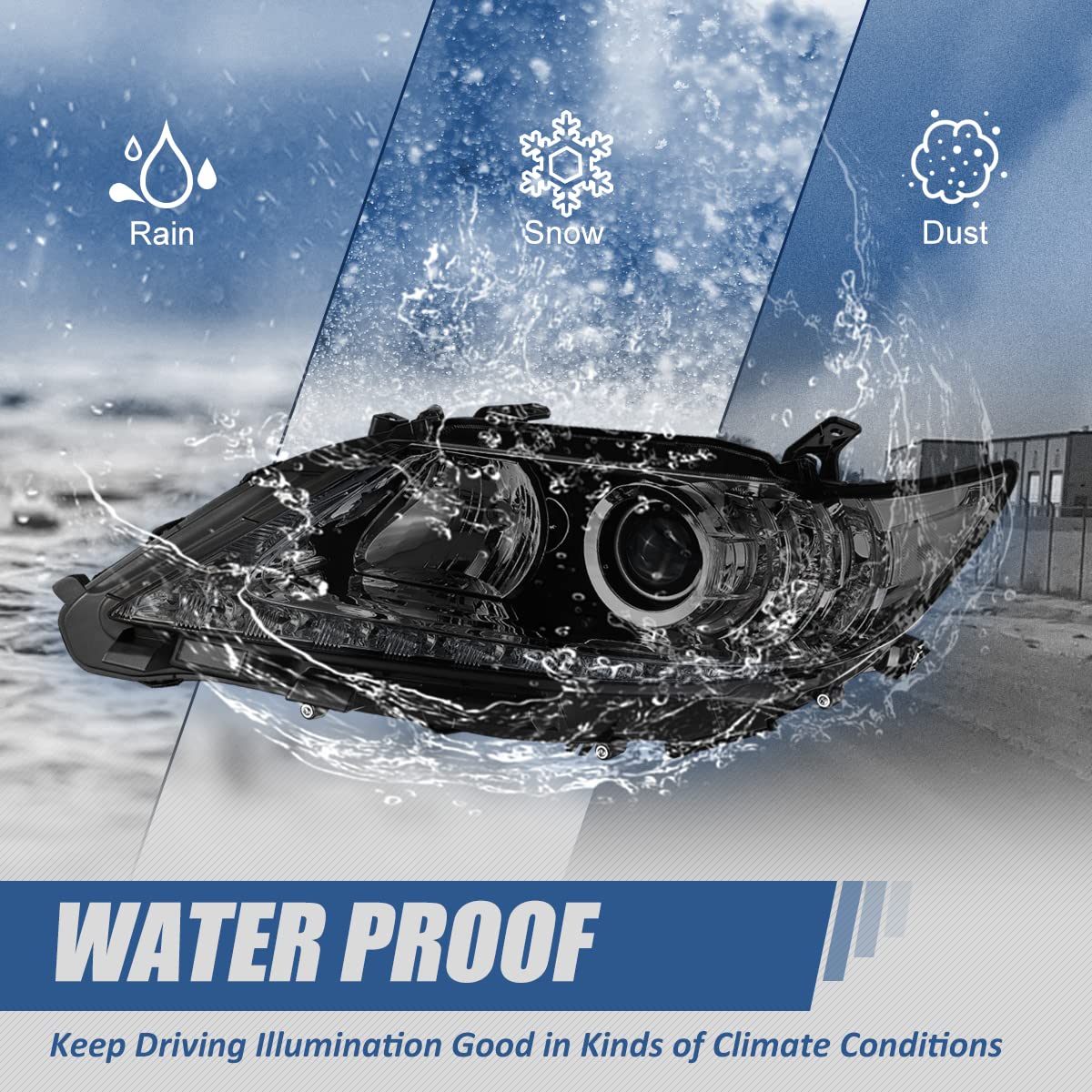 Auto Dynasty LED DRL Projector Headlight Lamps Compatible with Lexus ES300H ES350 2013-2015, Driver and Passenger Side, Smoked Lens Clear Corner