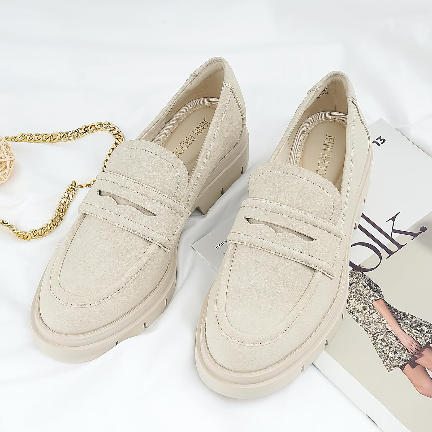 JENN ARDOR Women's Chunky Loafers Slip On Lug Sole Penny Loafer Comfort Casual Round Toe Mid Heels Platform Work Shoes - Image 3