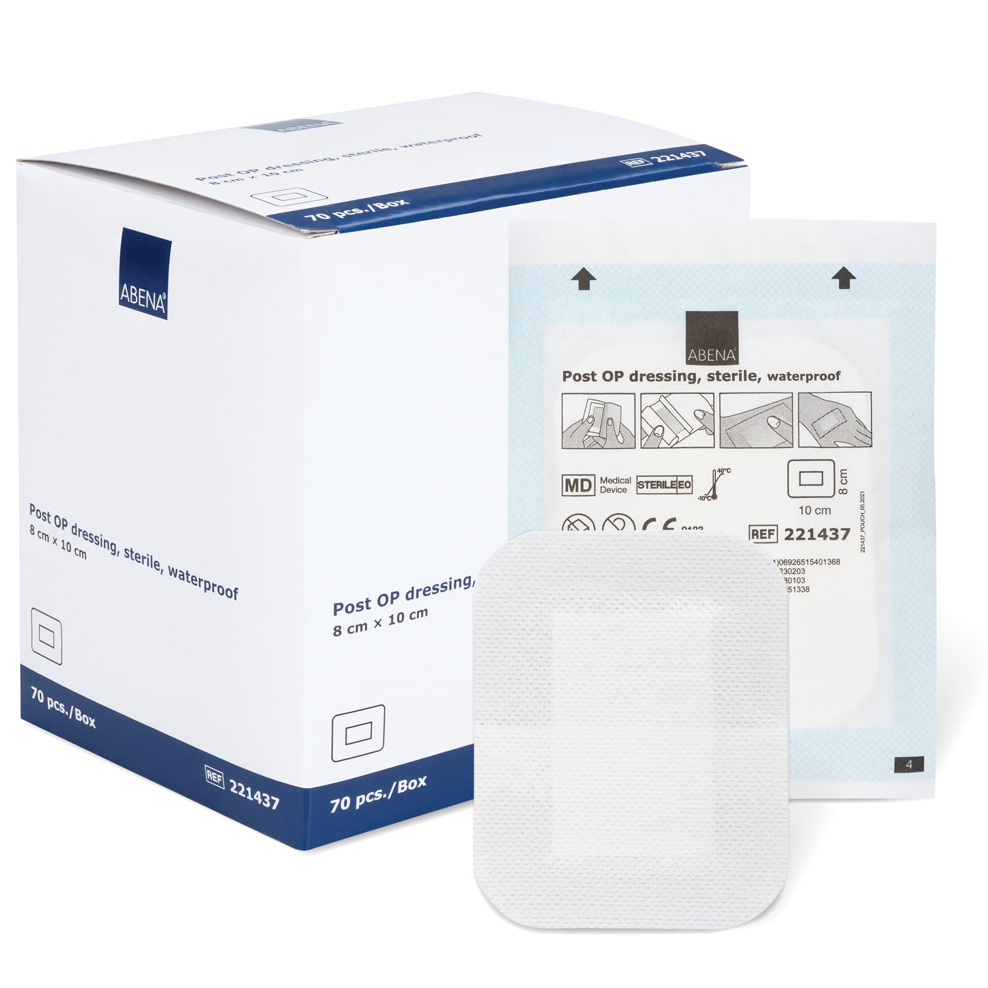ABENA Waterproof Plasters for Wounds | 8x10cm Waterproof Adhesive Dressings | 70 Waterproof Plasters. Sterile Dressings for Wounds/Wound Dressings.