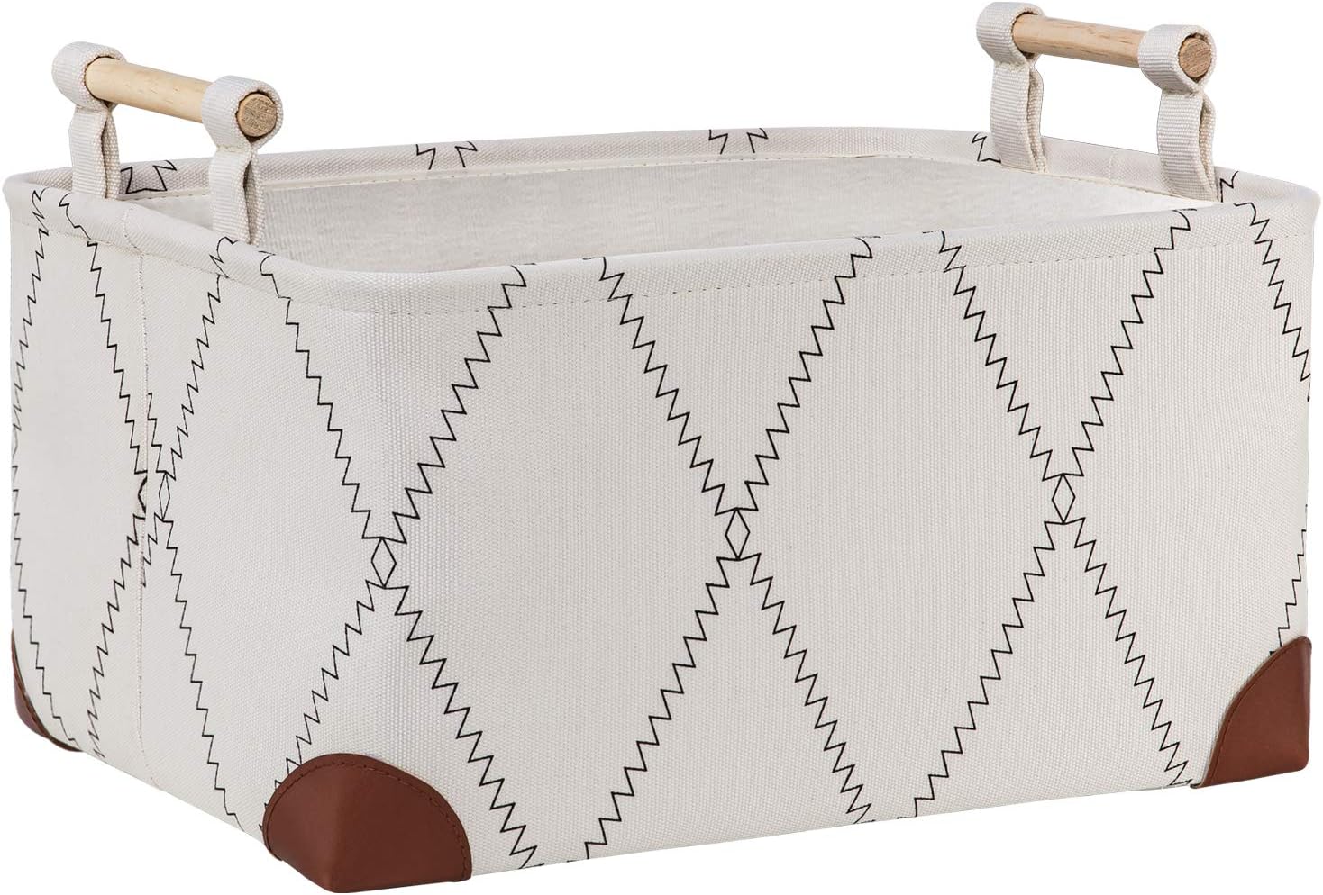 Fabric Storage Basket Bins for Shelves with Wood Handle, 15.7x11.8x8.3"Canvas Toy Organizer for Closet, Decorative Floor Storage Basket for Home Office Organizing, Linen Closet Organizer