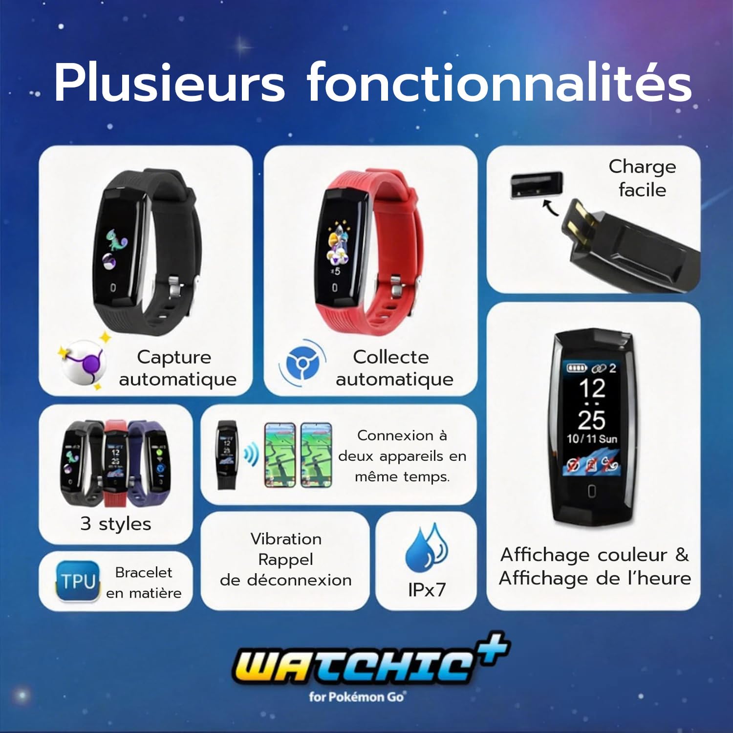 Mcbazel Brook Auto Catch Watchic Plus pour Poke Mon Go, Prise en Charge de la Connexion à Deux appareils/Attrape Automatique/Étanche/Rétroaction de Vibration/Capteur Automatique élégant - Rouge