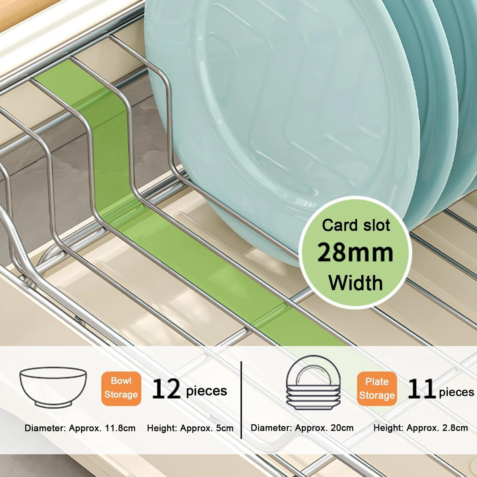 Escurridor de platos con boquilla giratoria y soporte para cubiertos, bandeja escurridora de fregadero de acero inoxidable para encimera de cocina
