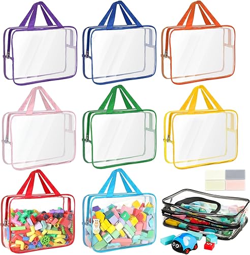 Paquete de 9 bolsas de almacenamiento de juguetes con etiquetas, grandes contenedores de almacenamiento reutilizables de PVC para juegos de mesa,