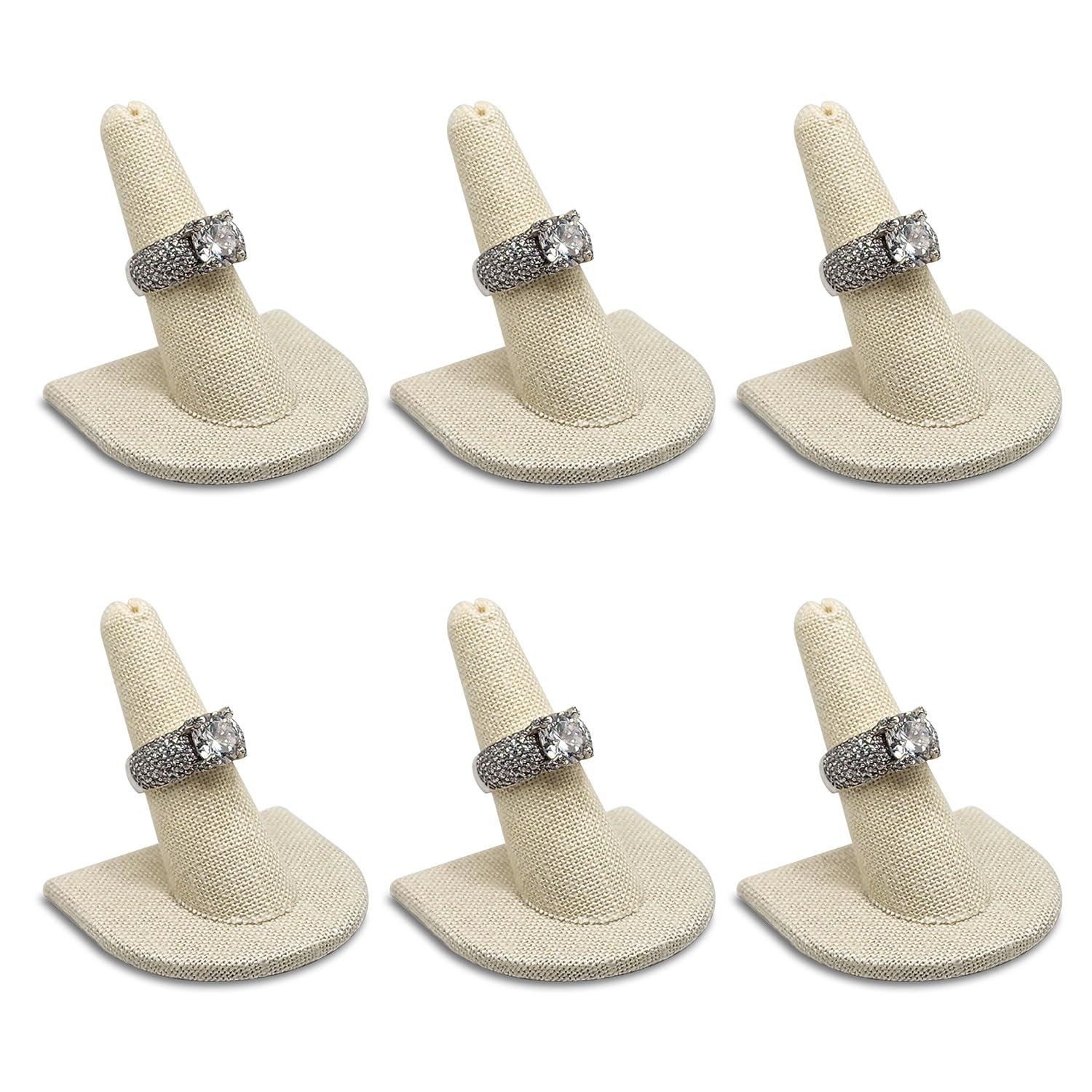 MOOCA 6 Pcs Set Beige Linen Finger Ring Display, Ring Holder Display, Jewelry Storage Jewelry Stands for Shows, 2" W x 2" H