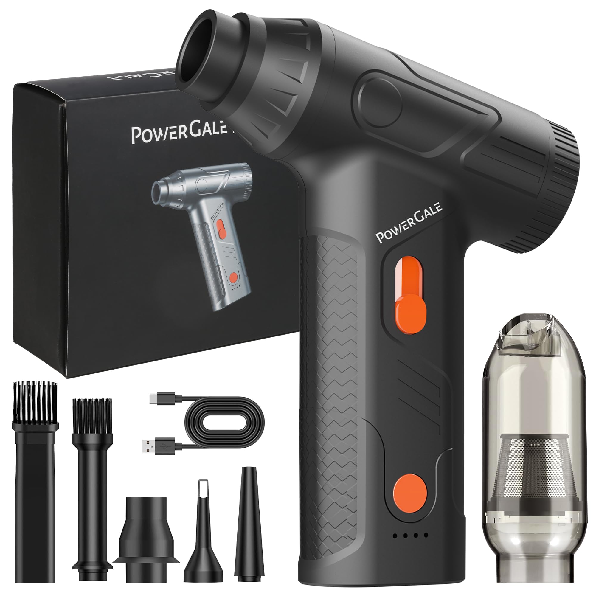 PowerGale Mini Compressed Air Duster - 160000RPM Electric Air Duster, Stepless Speed Tiny Rechargeable Cordless Air Blower for Electric Devices Cleaning Replaces Compressed Air Cans, Black