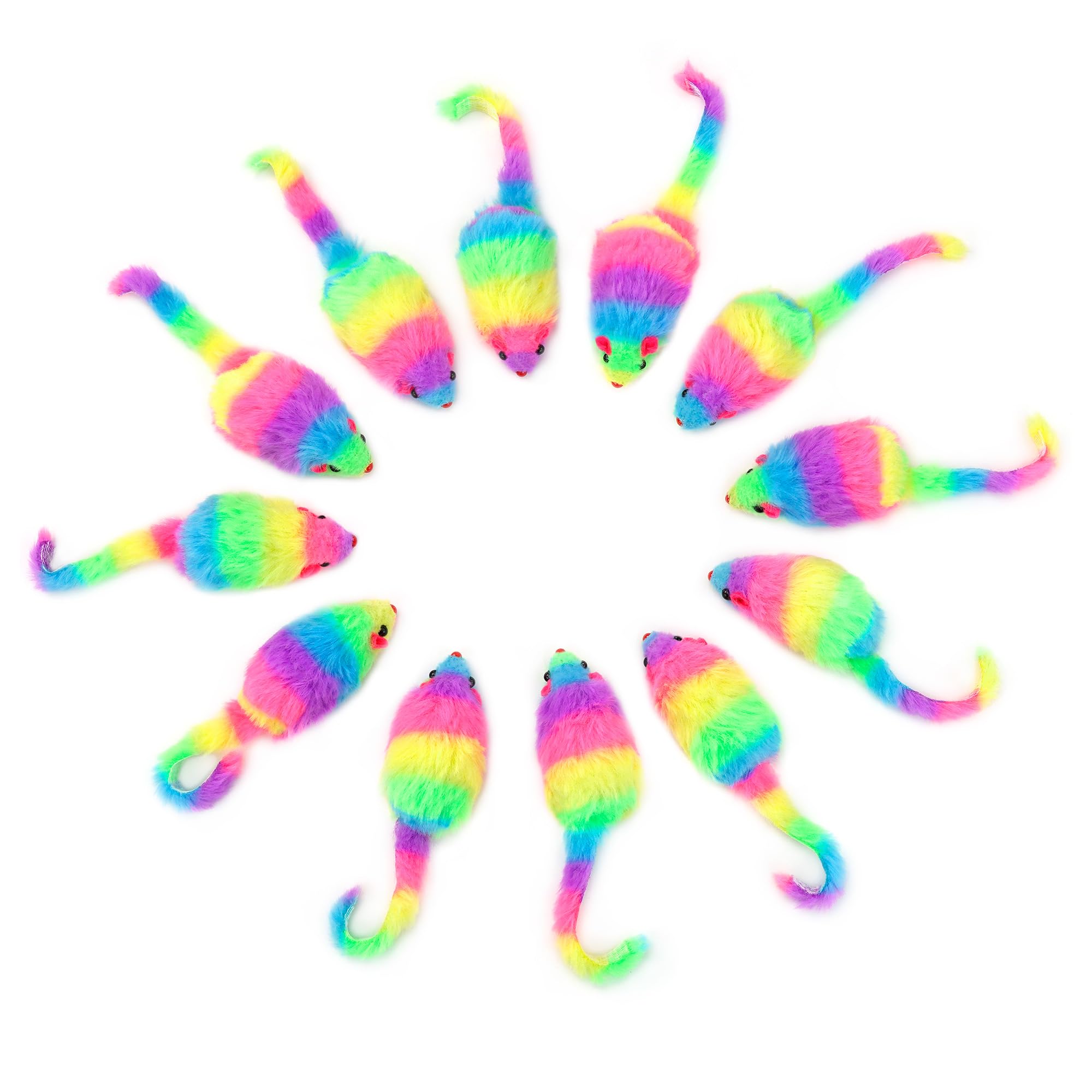 Chiwava 24 pezzi da 2,8" arcobaleno giocattolo peloso per gatti con sonaglio gioco interattivo a forma di topo