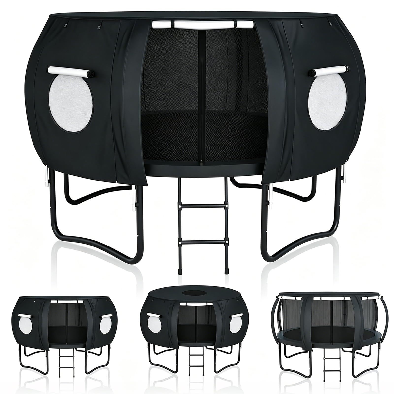Trampoline Cover Play Tent for 8ft Trampolines with 6 Enclosure Poles, Waterproof & UV-Resistant Oxford Fabric Cover, Breathable Mesh Windows, Durable for Garden Kids Outdoor Play (Cover Only)