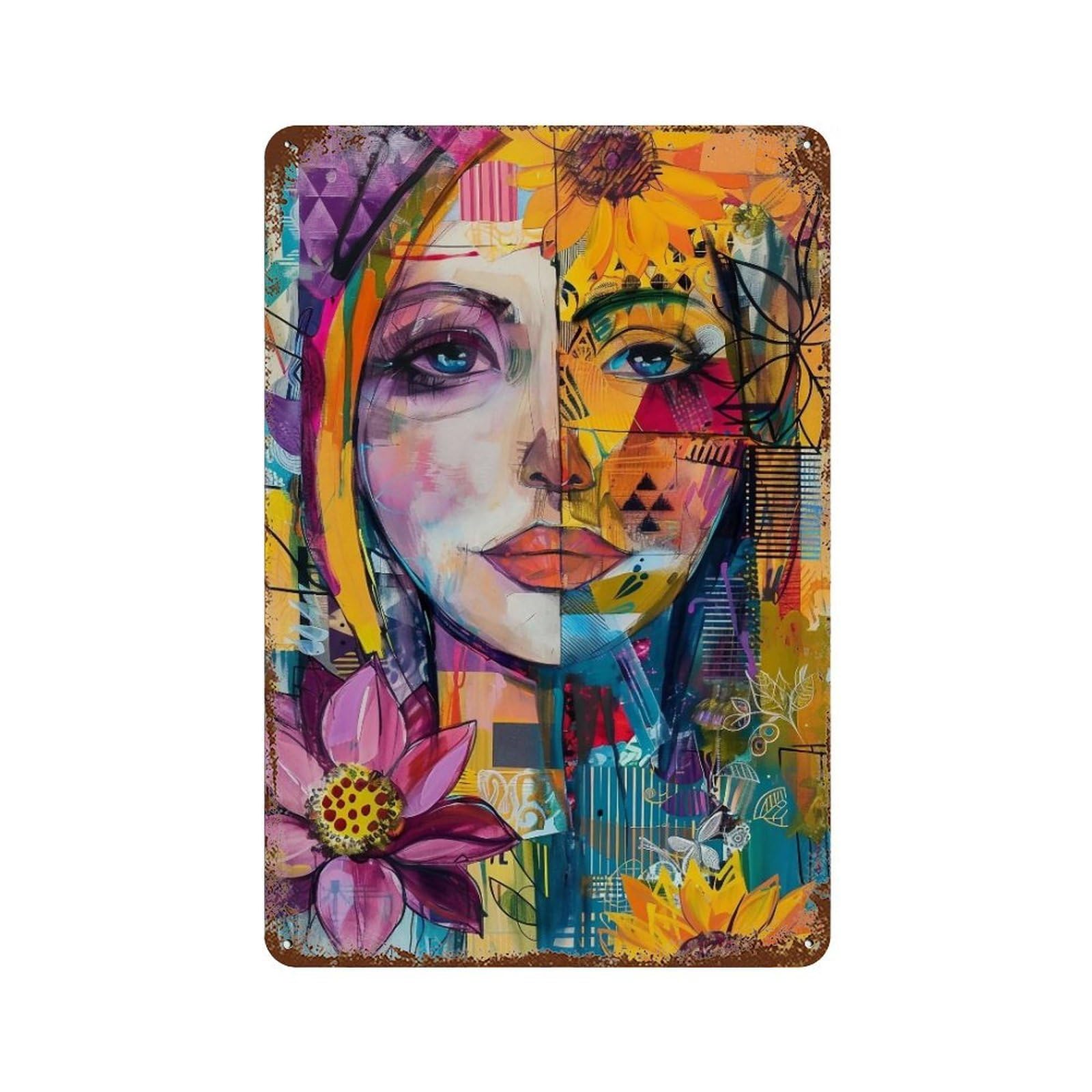YHGERTKU Floral Quadrant Woman 02 Wall Retro Iron Vintage Art Metal Tin Sign Poster Modern Decor for Living Rooms30x20cm